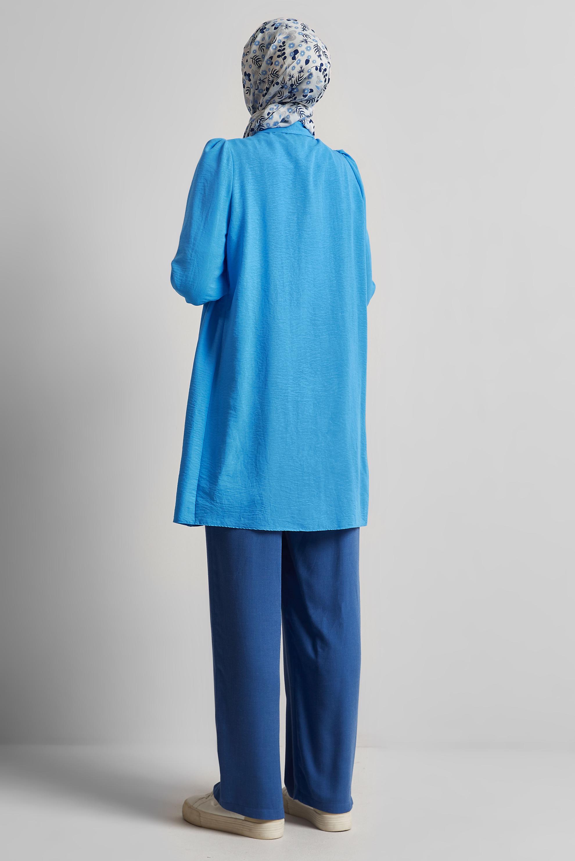 Tesettür giyim MAVİ İŞLEME DETAYLI TUNİK 45347