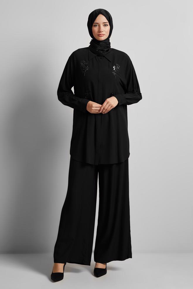 Tesettür giyim SİYAH PUL DETAYLI TUNİK 45350 - ALVİNA