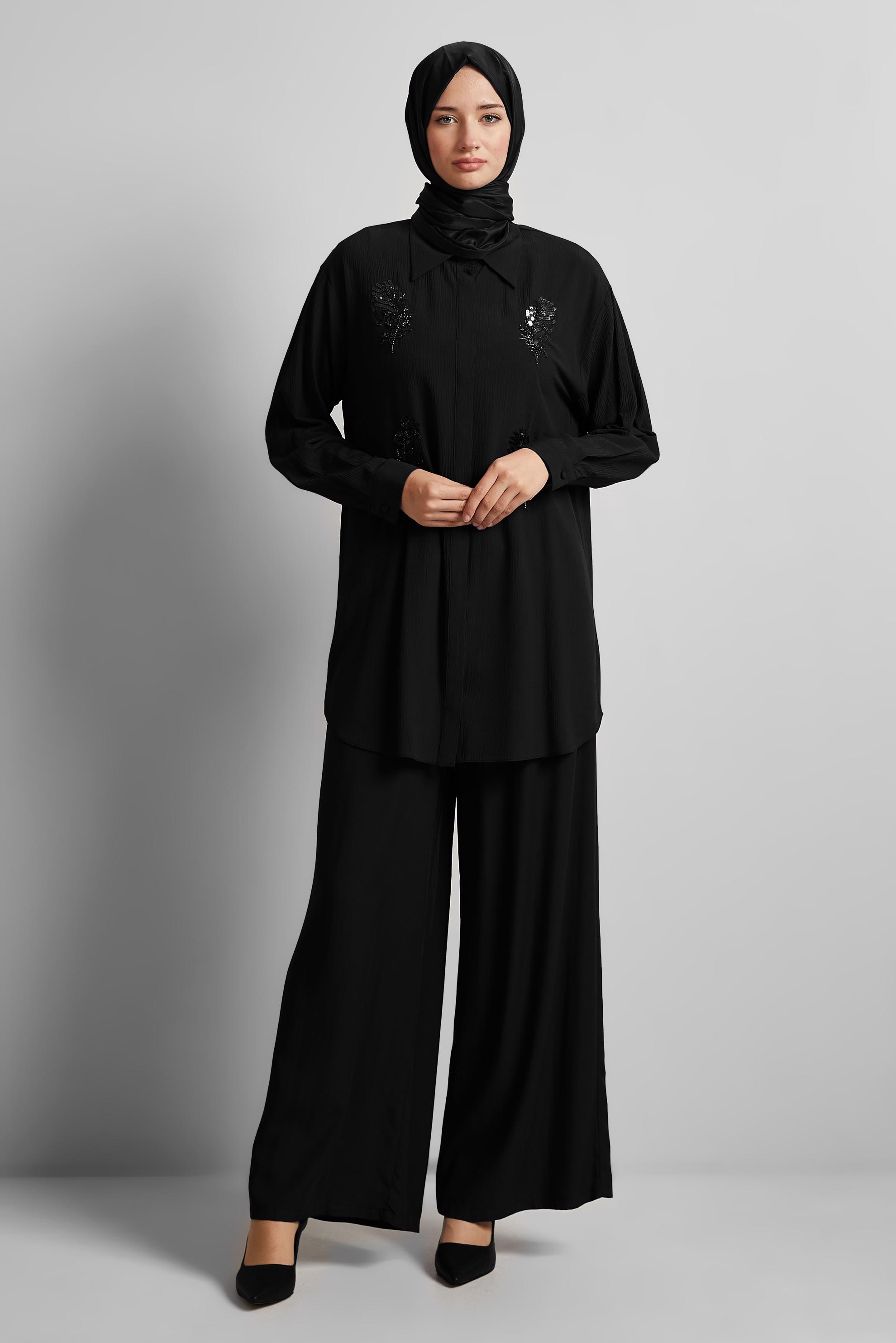 Tesettür giyim SİYAH PUL DETAYLI TUNİK 45350