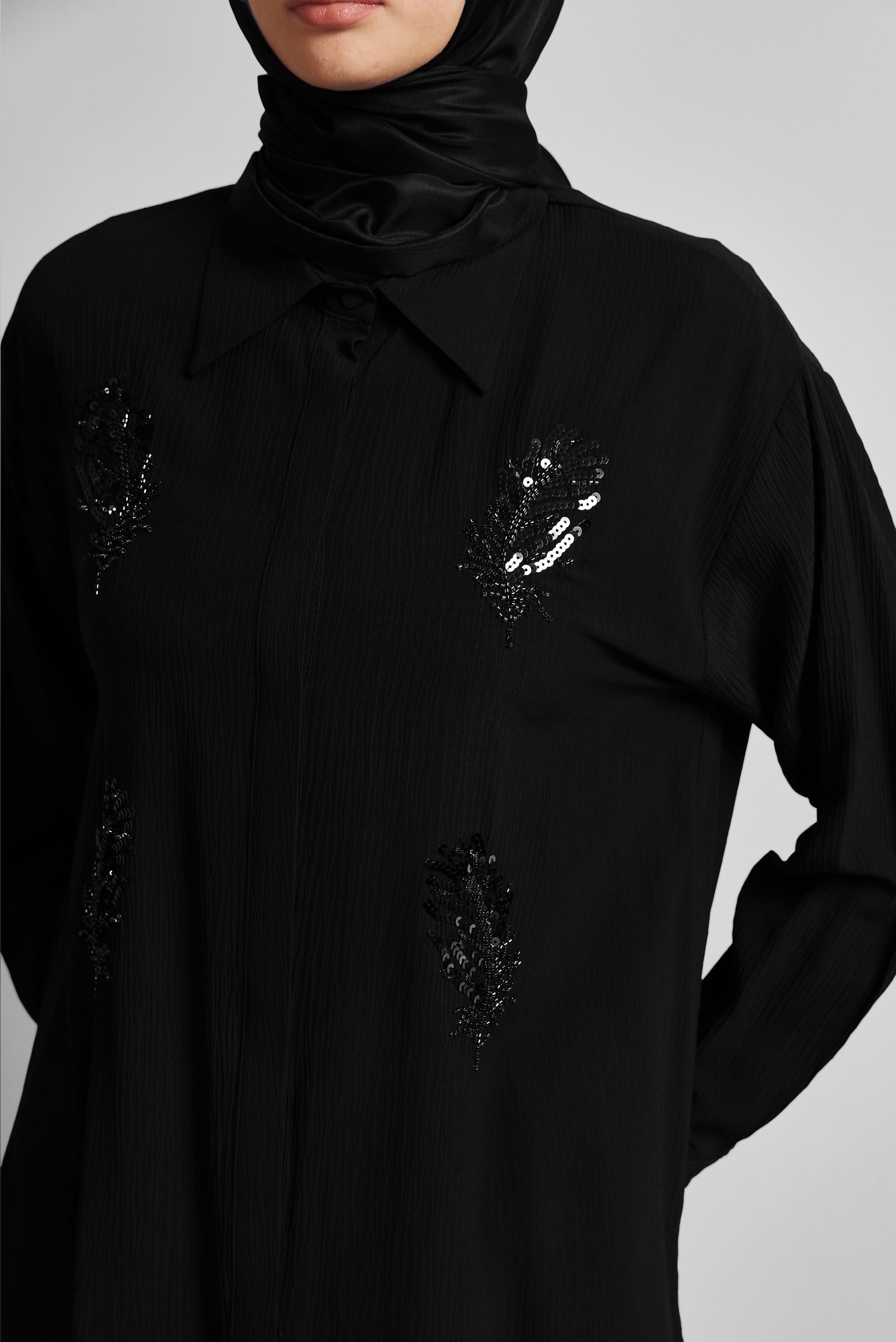 Tesettür giyim SİYAH PUL DETAYLI TUNİK 45350