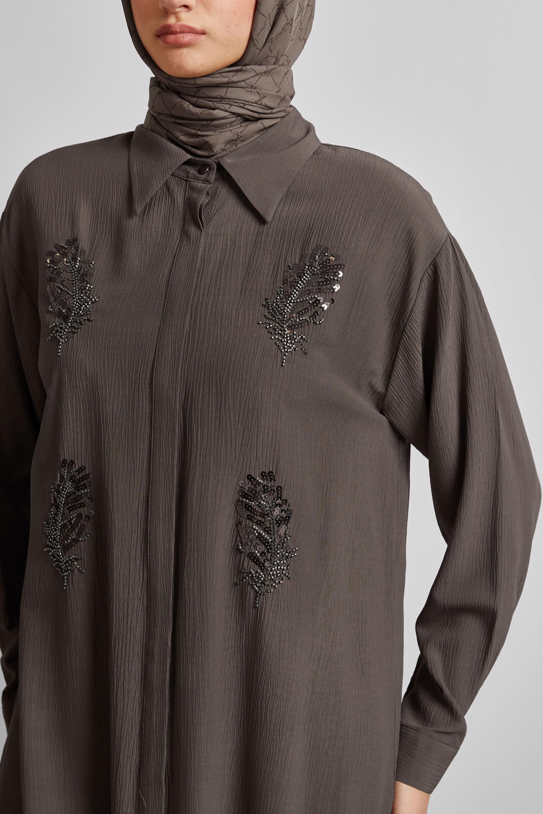 Tesettür giyim KAHVE PUL DETAYLI TUNİK 45350