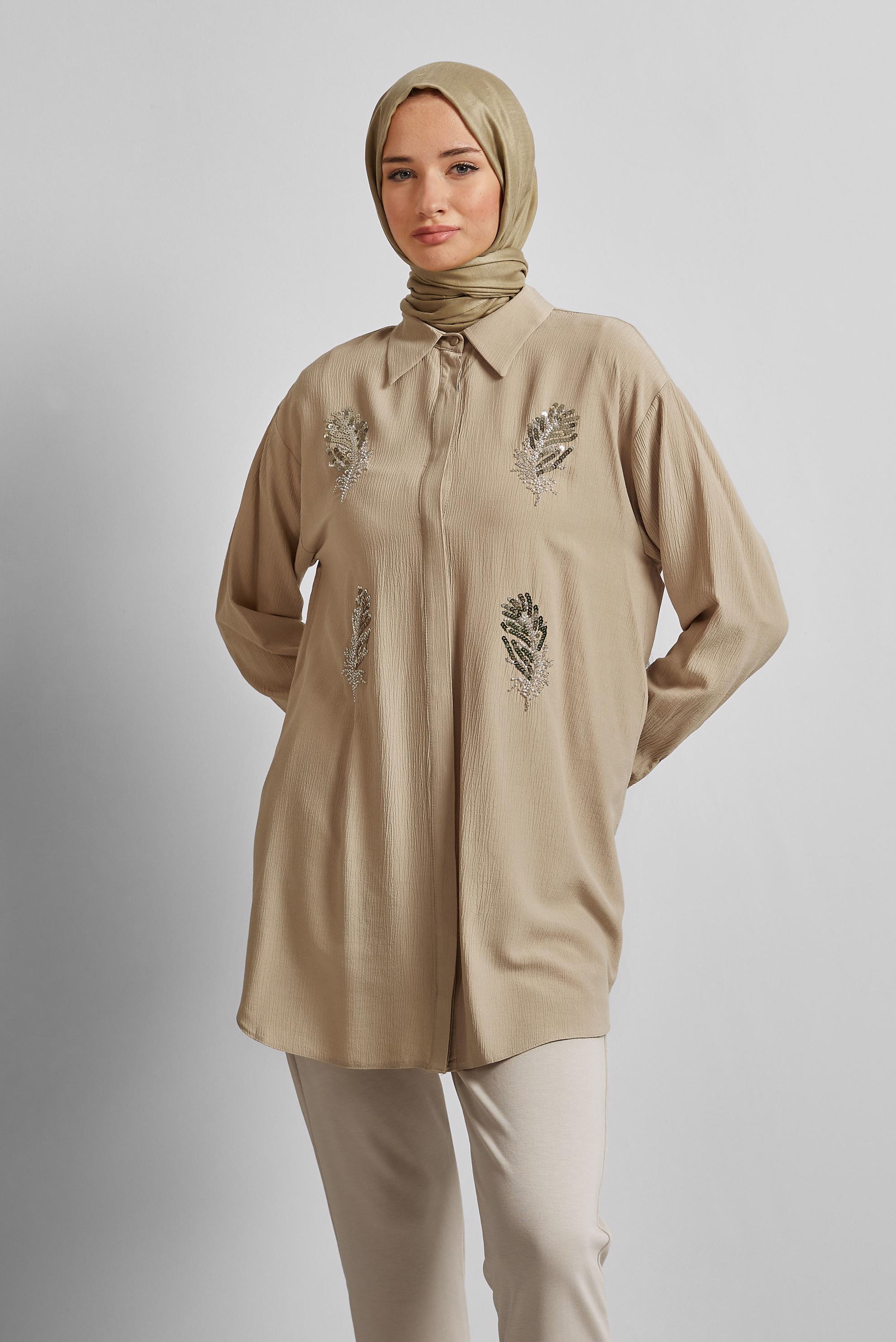 Tesettür giyim KAHVE PUL DETAYLI TUNİK 45350
