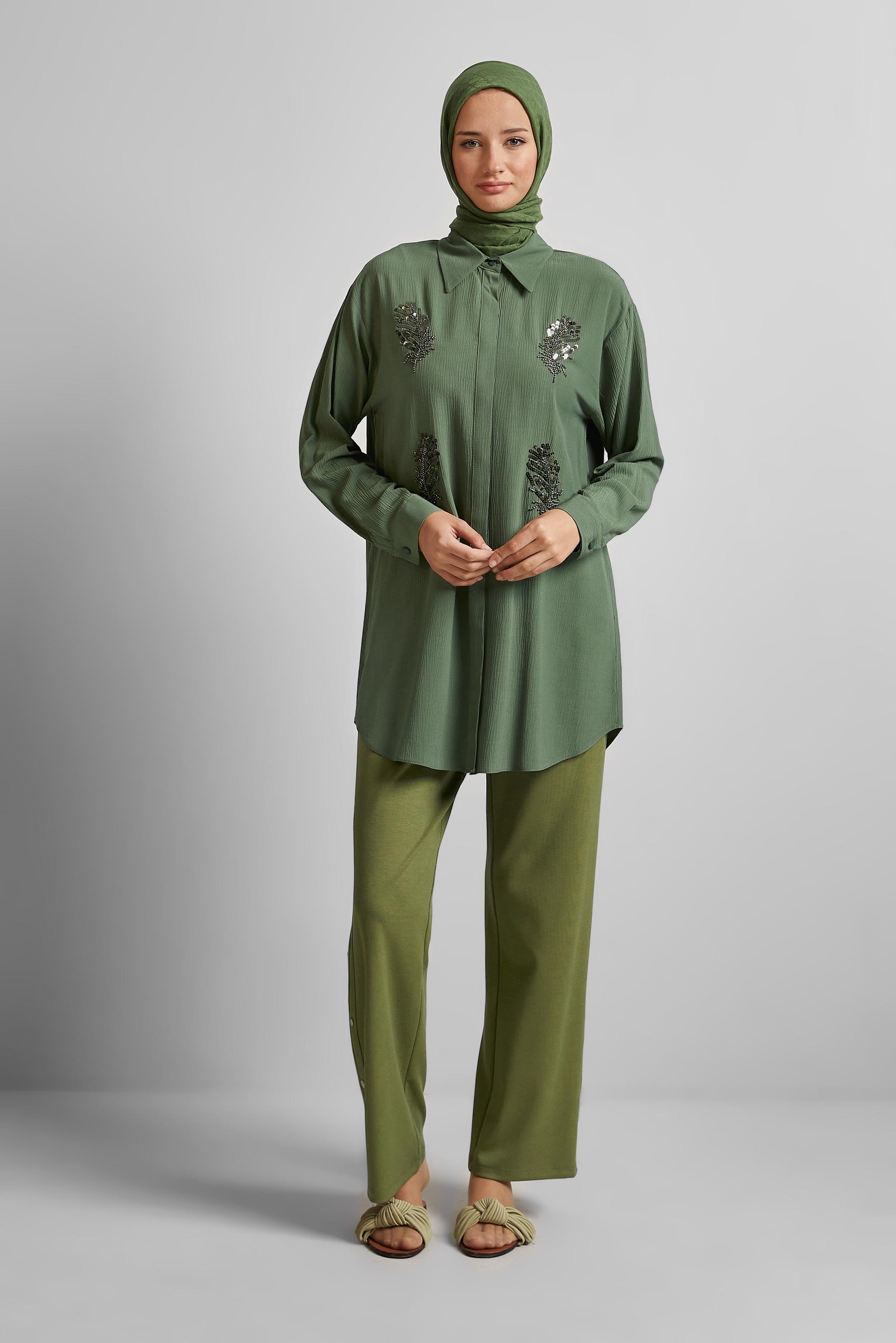 Tesettür giyim HAKİ PUL DETAYLI TUNİK 45350