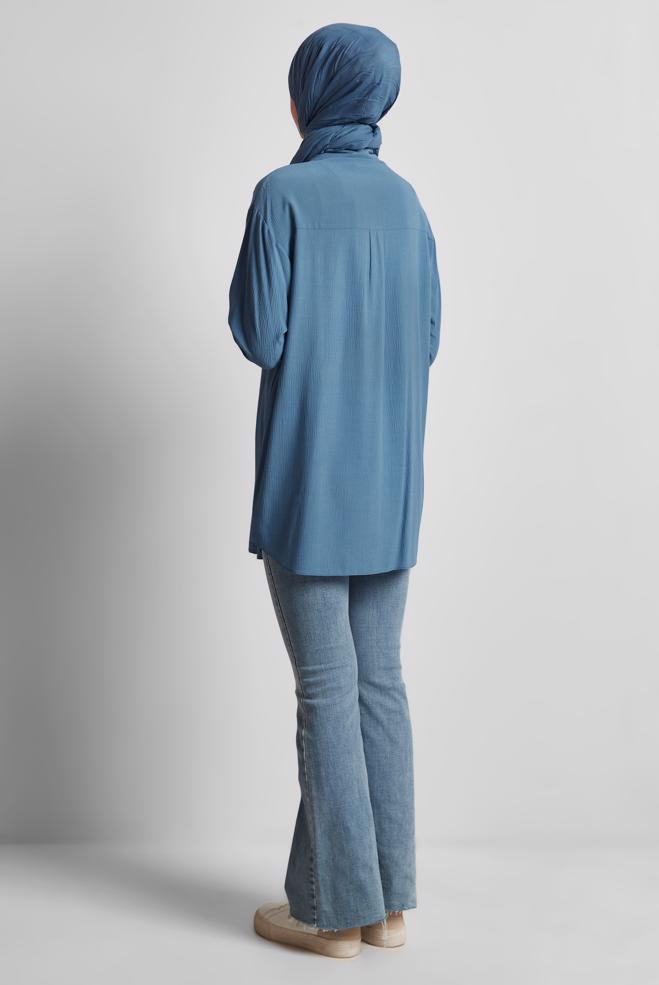 Hijab-Kleidung NAVY BLAU TUNIKA MIT PAILLETTENBESATZ 45350 - ALVİNA