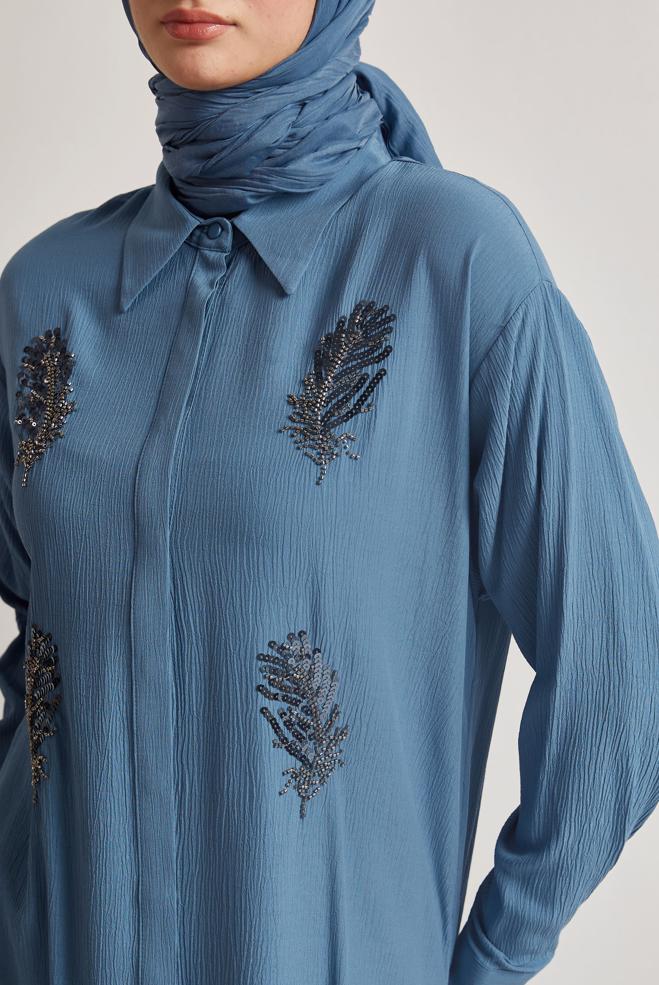 Hijab-Kleidung NAVY BLAU TUNIKA MIT PAILLETTENBESATZ 45350 - ALVİNA