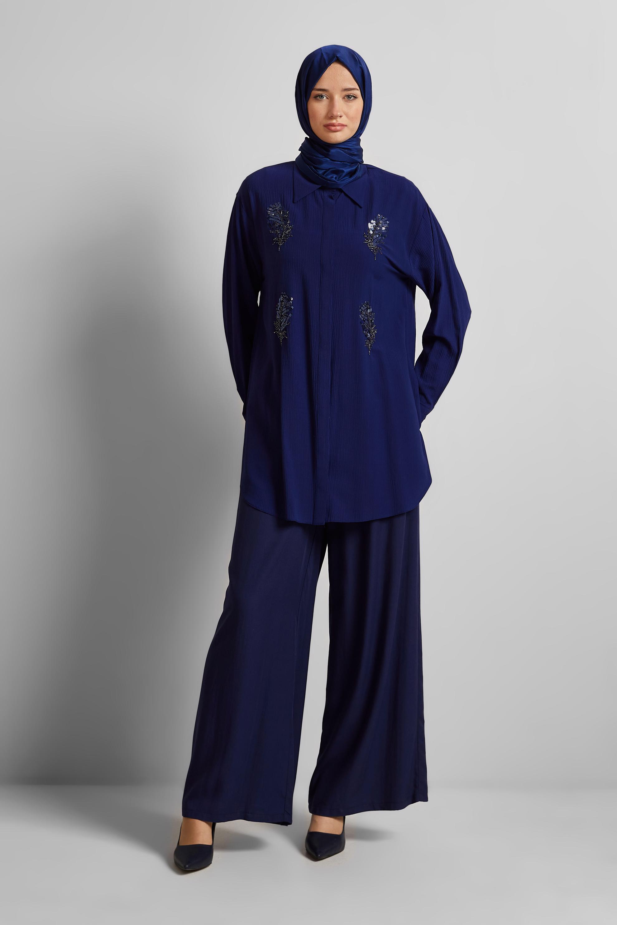 Tesettür giyim LACİVERT PUL DETAYLI TUNİK 45350