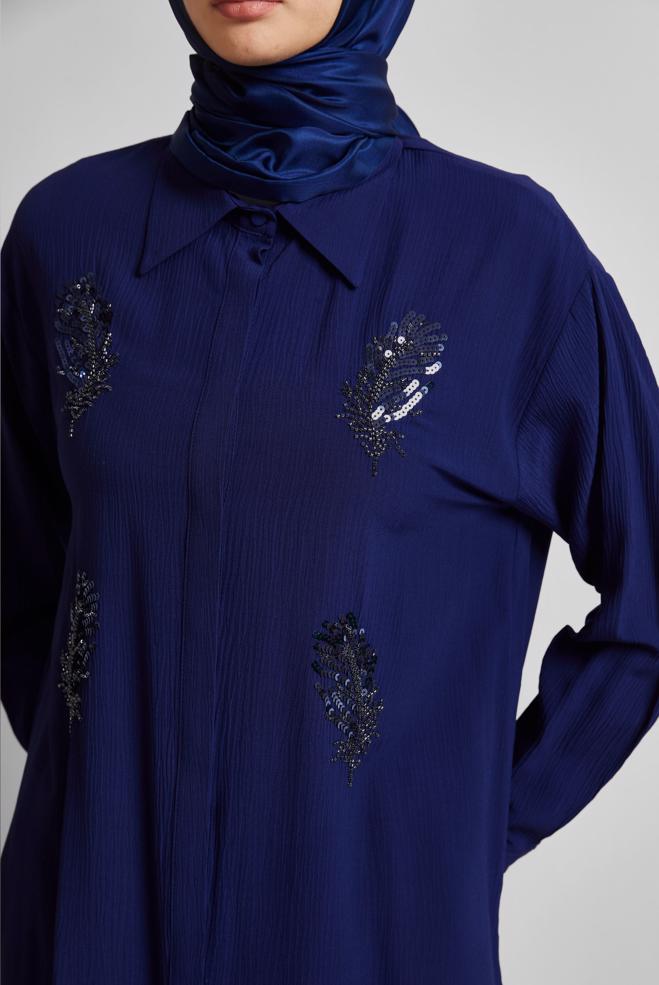 Hijab-Kleidung NAVY BLAU TUNIKA MIT PAILLETTENBESATZ 45350 - ALVİNA