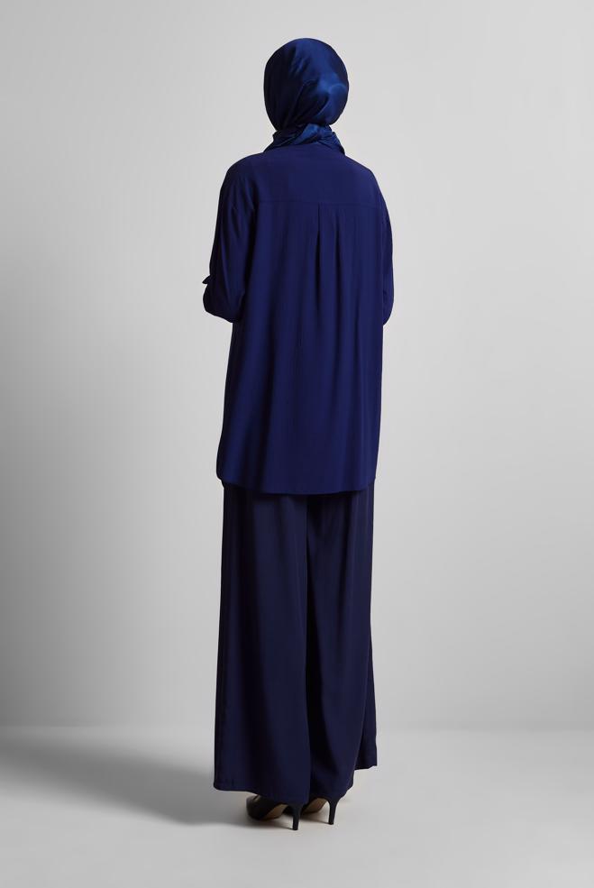 Hijab-Kleidung NAVY BLAU TUNIKA MIT PAILLETTENBESATZ 45350 - ALVİNA