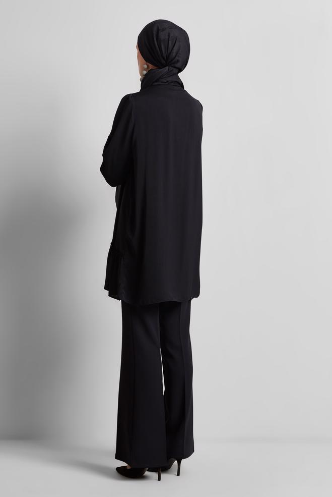 Tesettür giyim SİYAH GÖMLEK YAKA TUNİK 45351 - ALVİNA