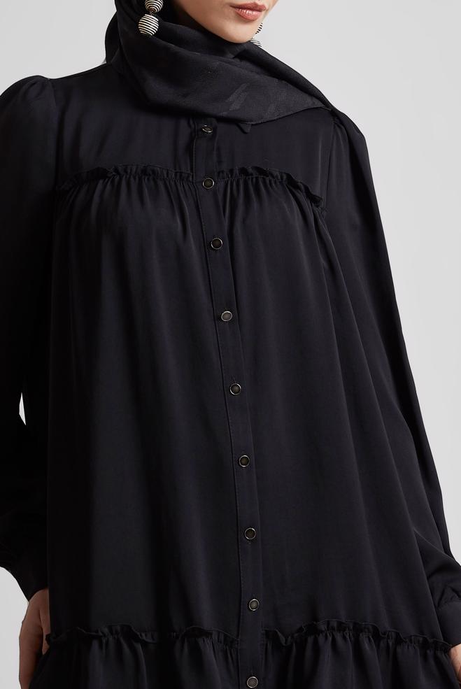 Tesettür giyim SİYAH GÖMLEK YAKA TUNİK 45351 - ALVİNA