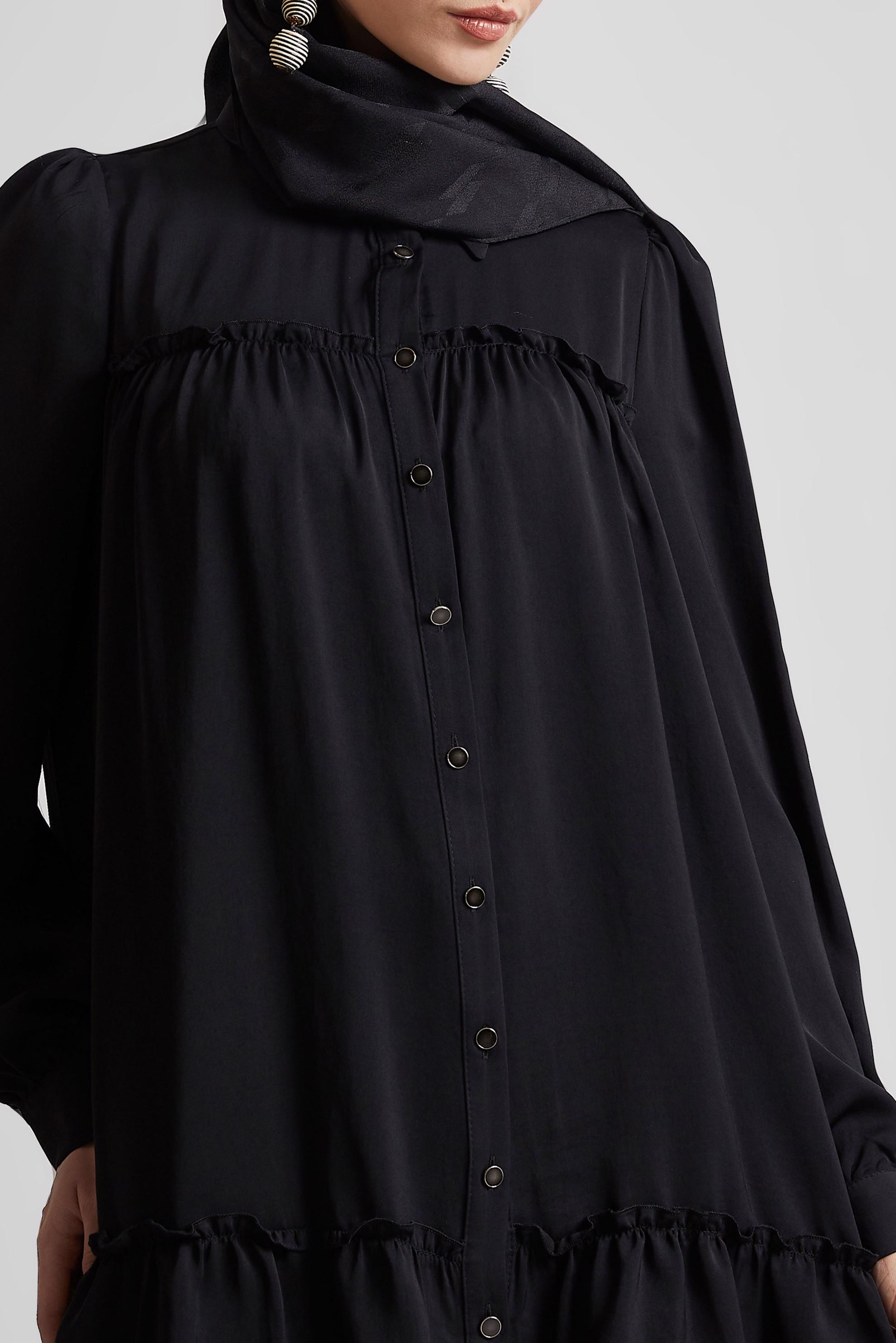 Tesettür giyim SİYAH GÖMLEK YAKA TUNİK 45351