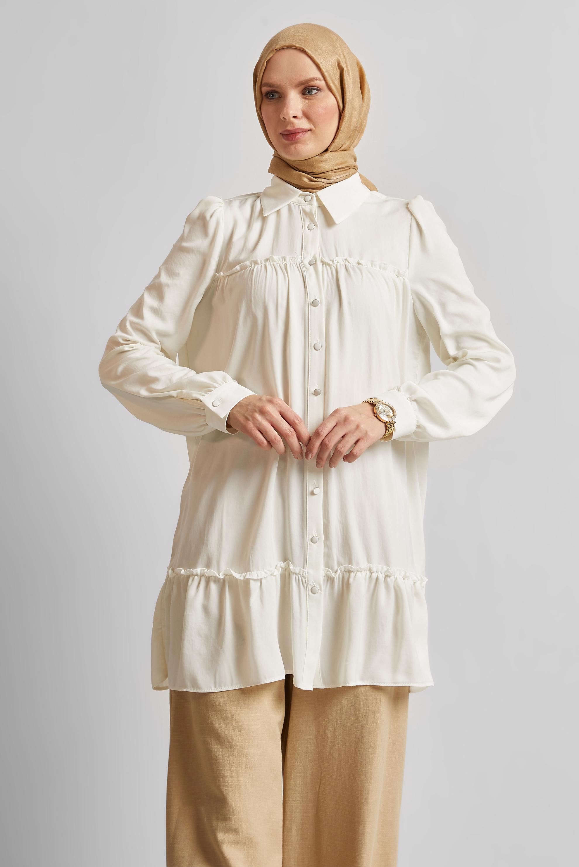 Tesettür giyim BEYAZ GÖMLEK YAKA TUNİK 45351