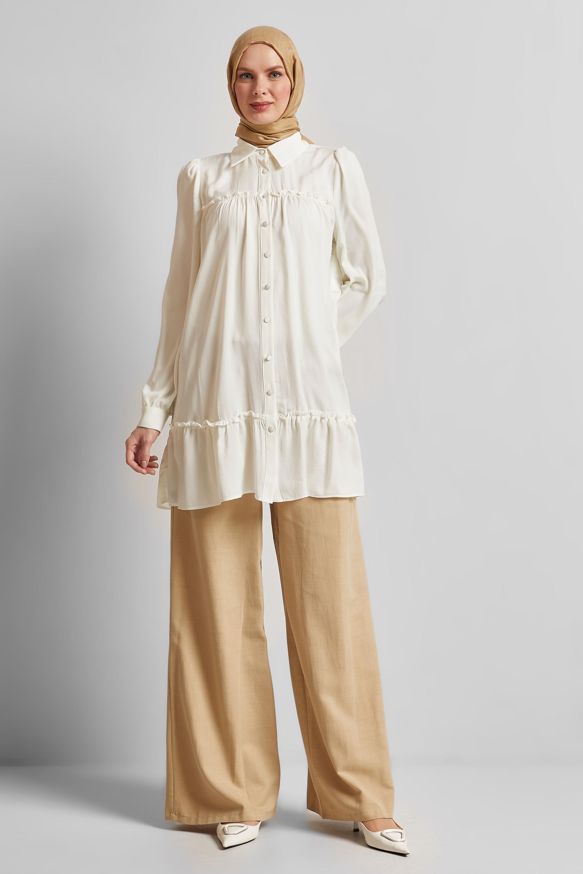 Tesettür giyim BEYAZ GÖMLEK YAKA TUNİK 45351