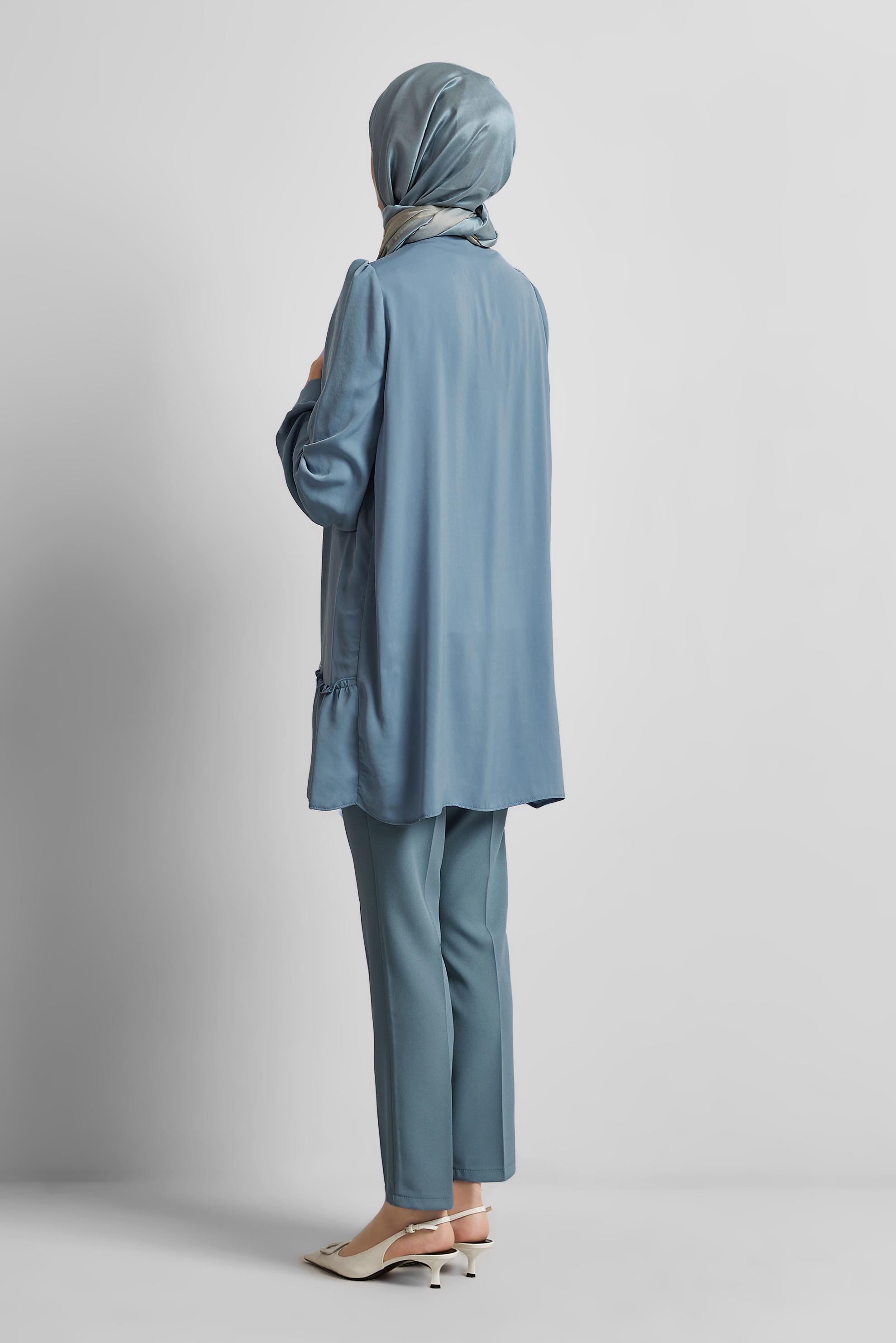 Tesettür giyim MAVİ GÖMLEK YAKA TUNİK 45351