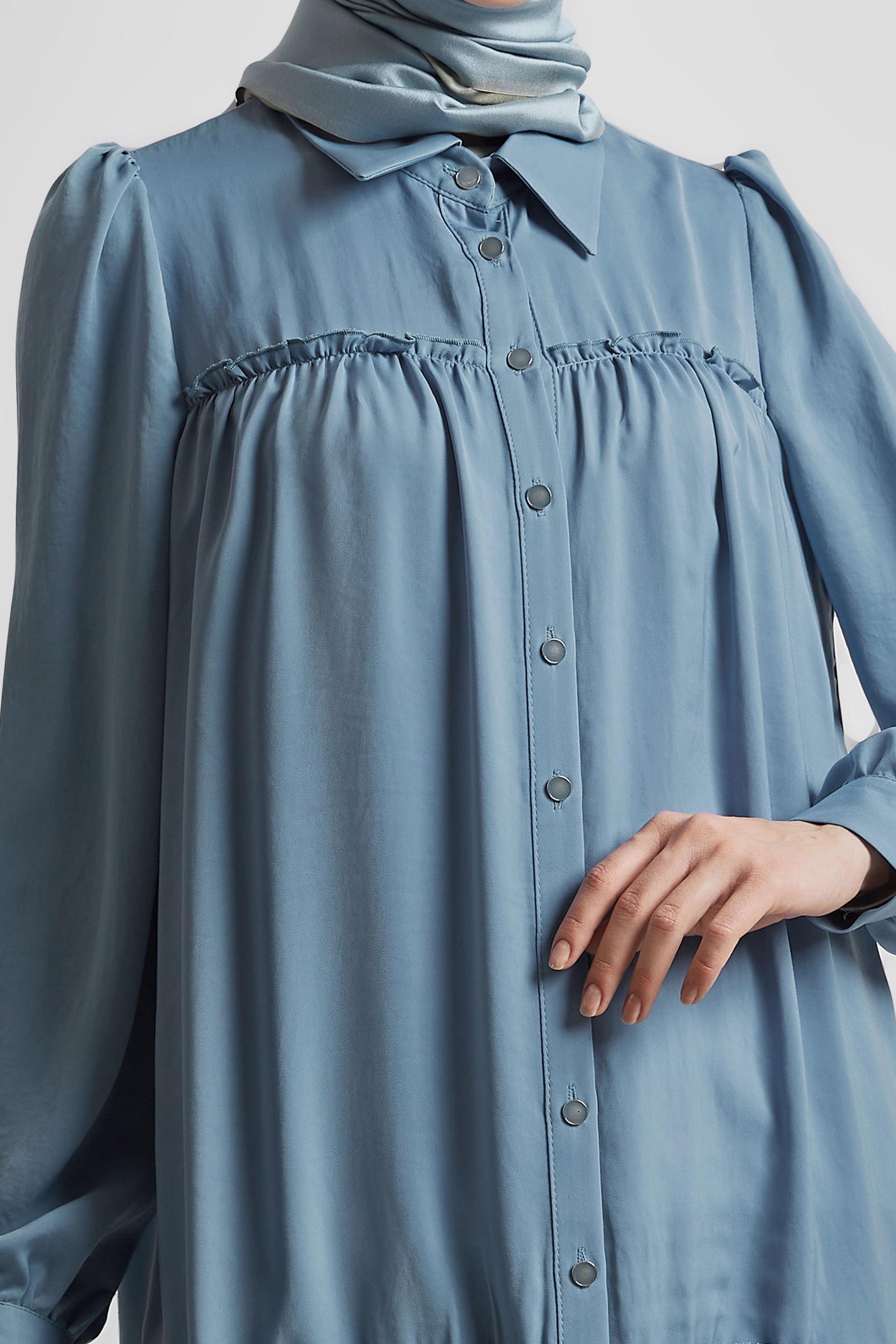 Tesettür giyim MAVİ GÖMLEK YAKA TUNİK 45351