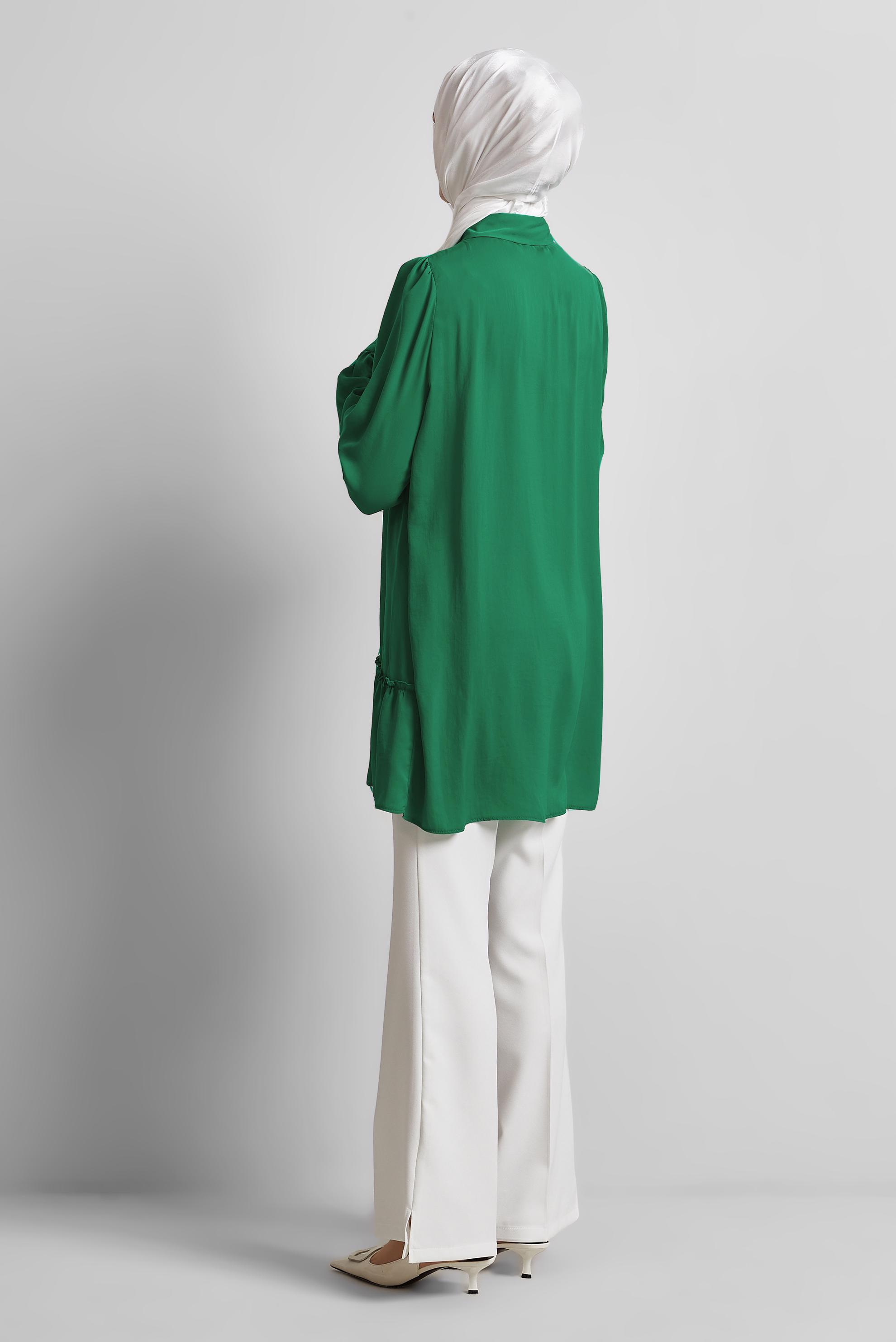 Tesettür giyim YEŞİL GÖMLEK YAKA TUNİK 45351