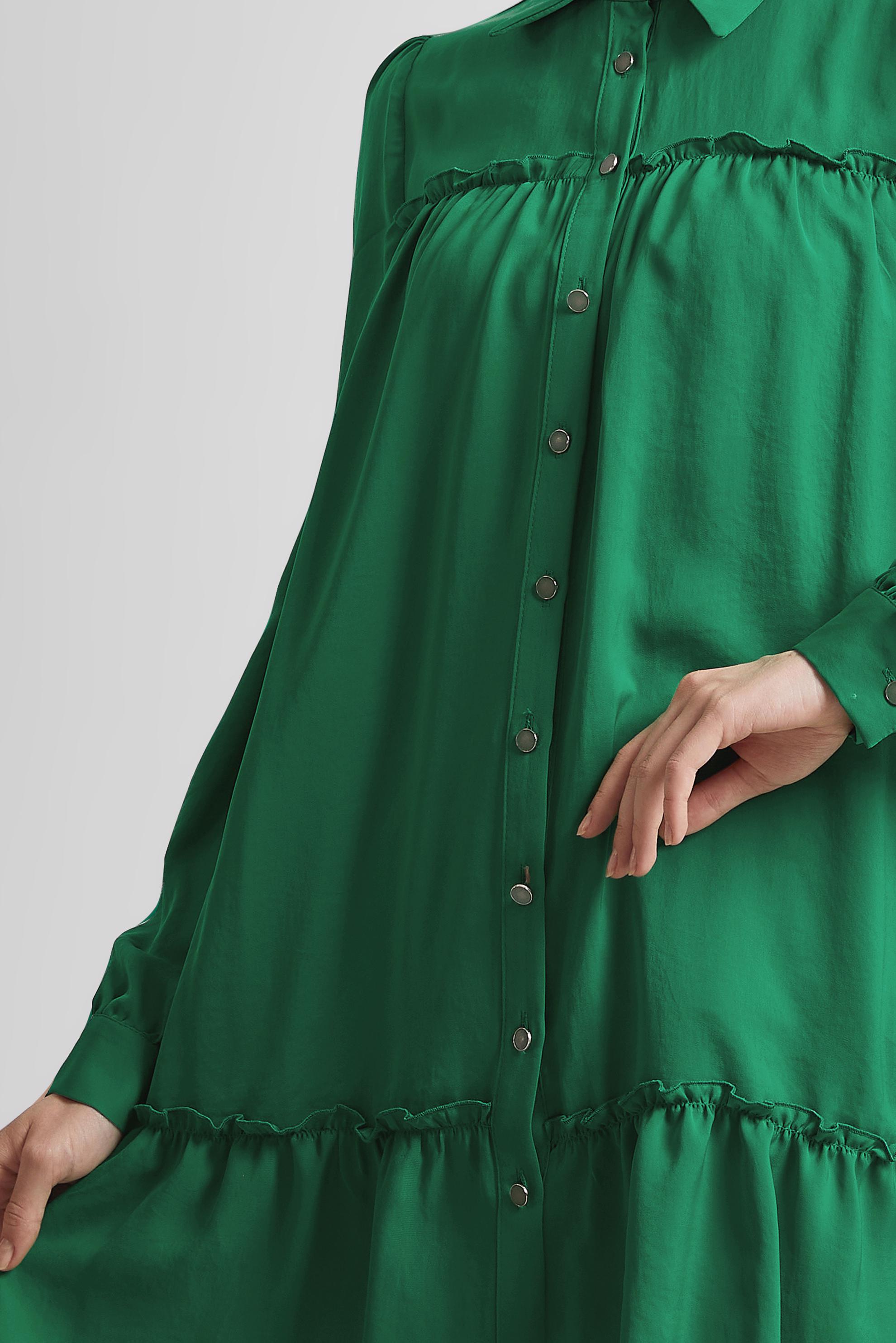 Tesettür giyim YEŞİL GÖMLEK YAKA TUNİK 45351