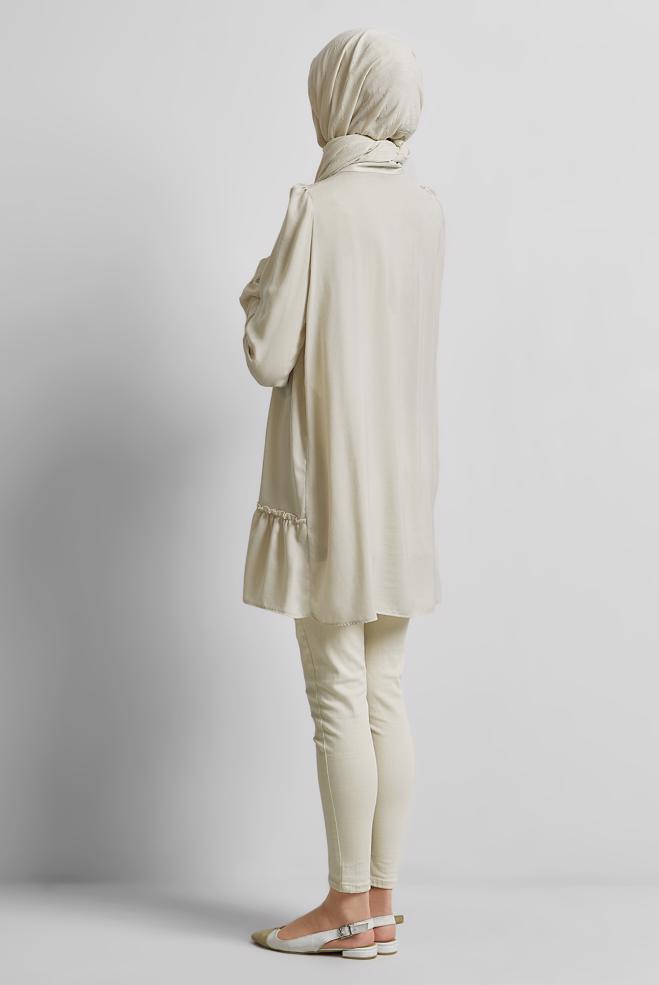 Tesettür giyim BEJ GÖMLEK YAKA TUNİK 45351 - ALVİNA
