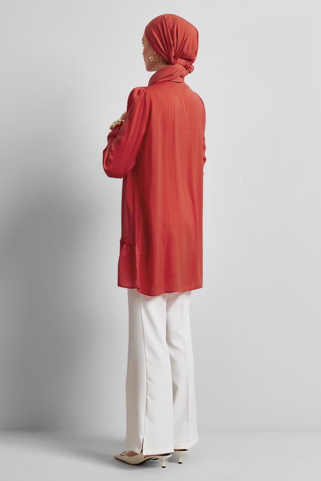 Tesettür giyim KIRMIZI GÖMLEK YAKA TUNİK 45351 - ALVİNA