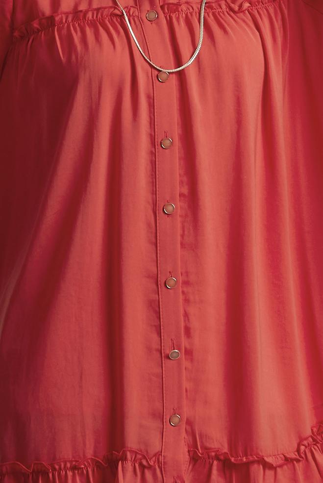 Tesettür giyim KIRMIZI GÖMLEK YAKA TUNİK 45351 - ALVİNA