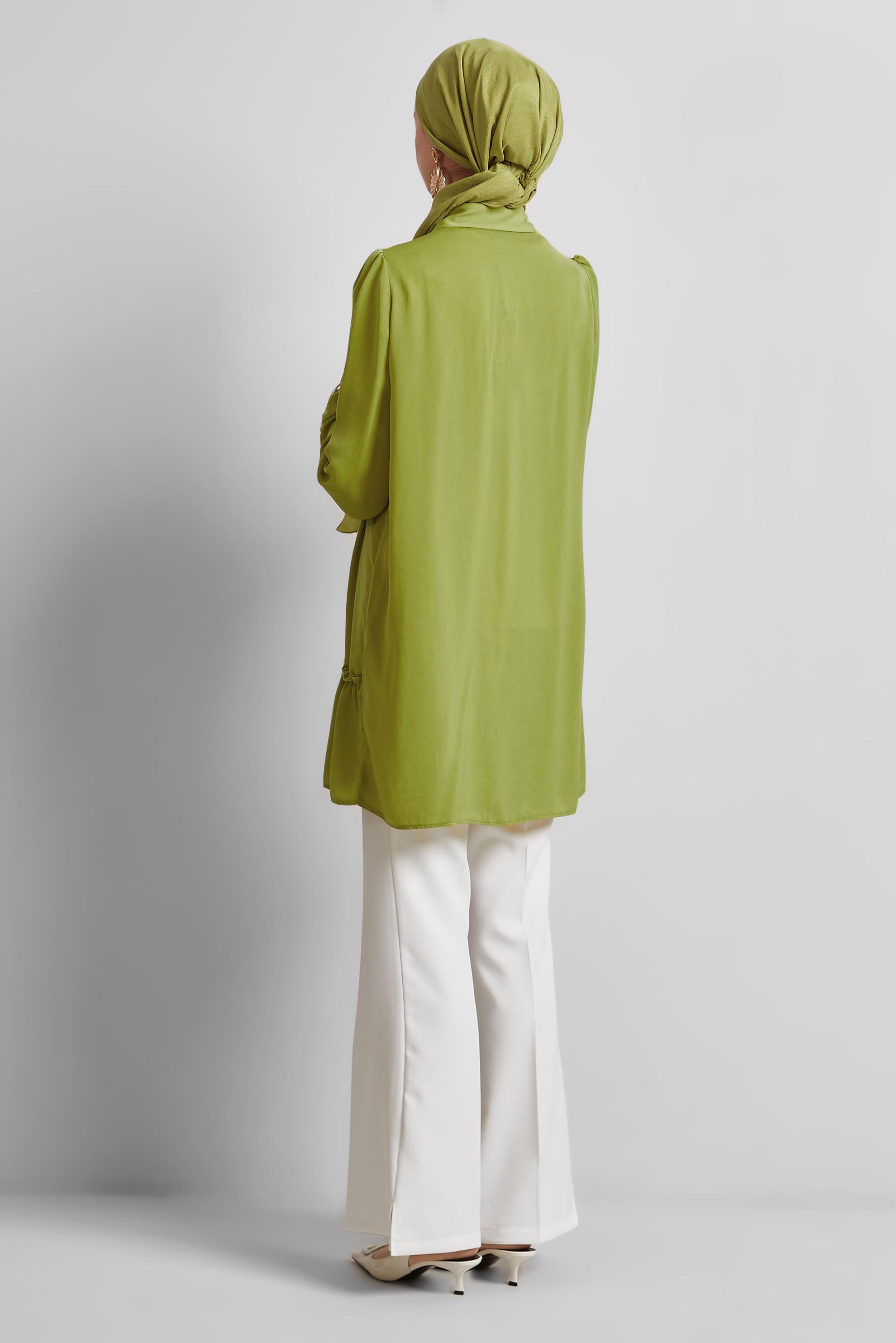 Tesettür giyim YEŞİL GÖMLEK YAKA TUNİK 45351