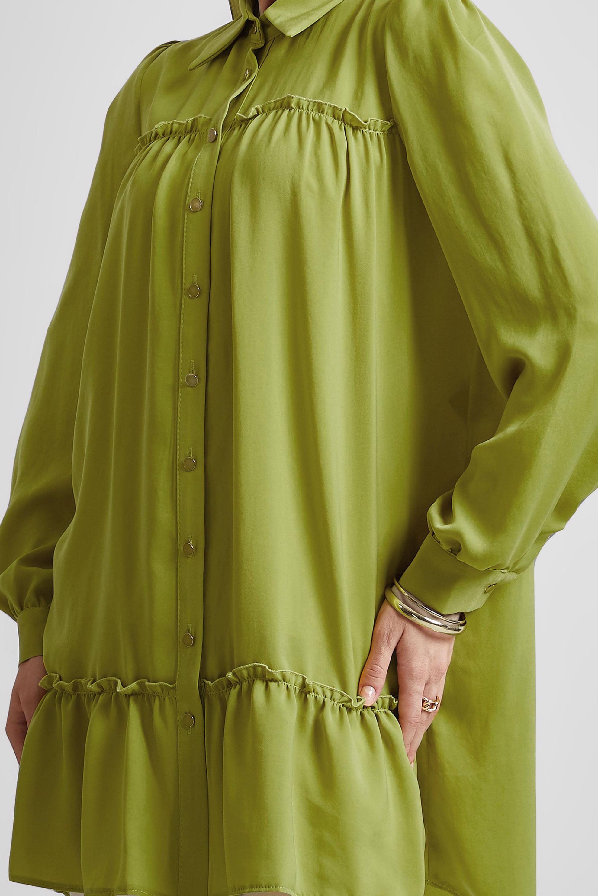 Tesettür giyim YEŞİL GÖMLEK YAKA TUNİK 45351