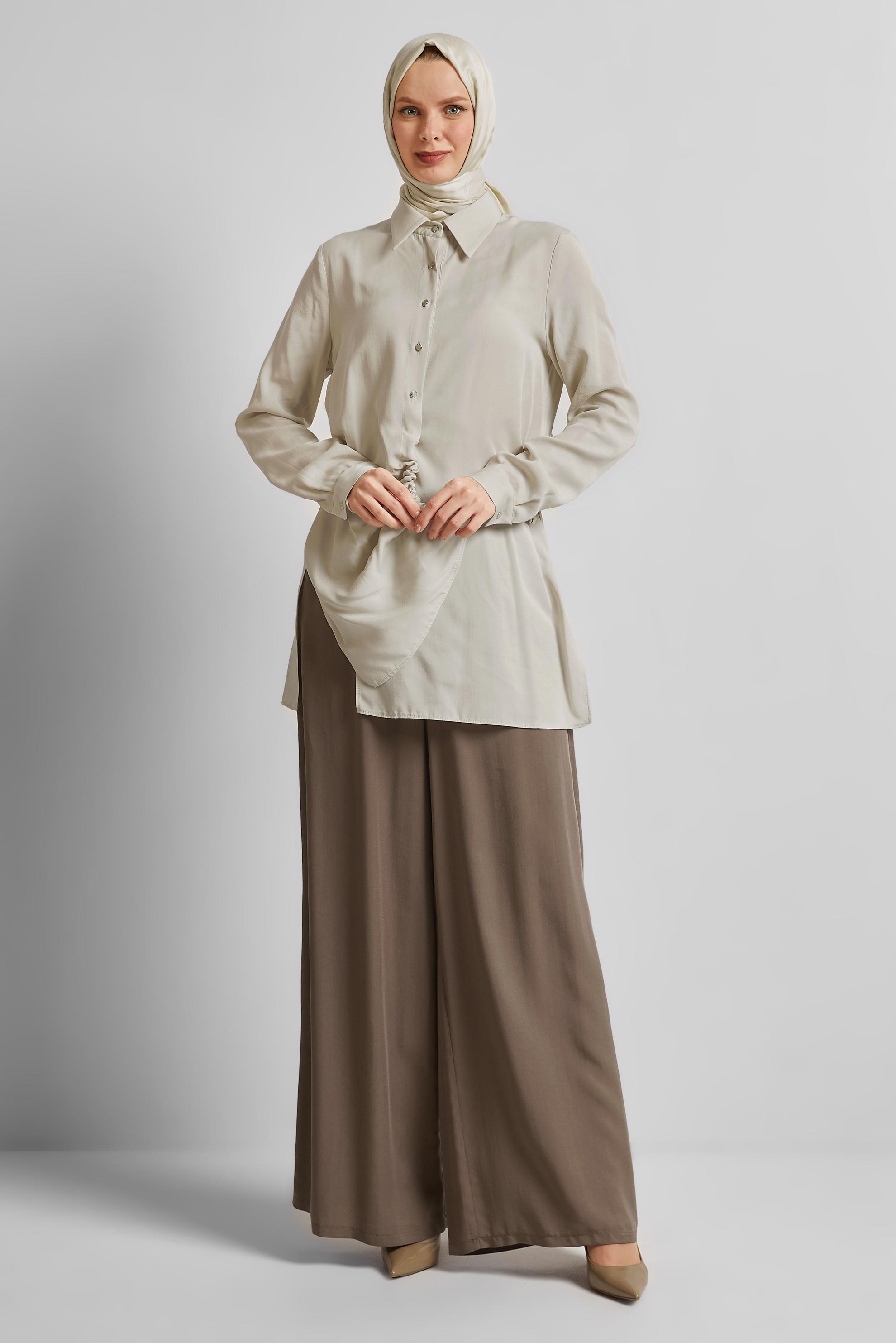 Tesettür giyim BEJ BAĞLAMA DETAYLI TUNİK 45352