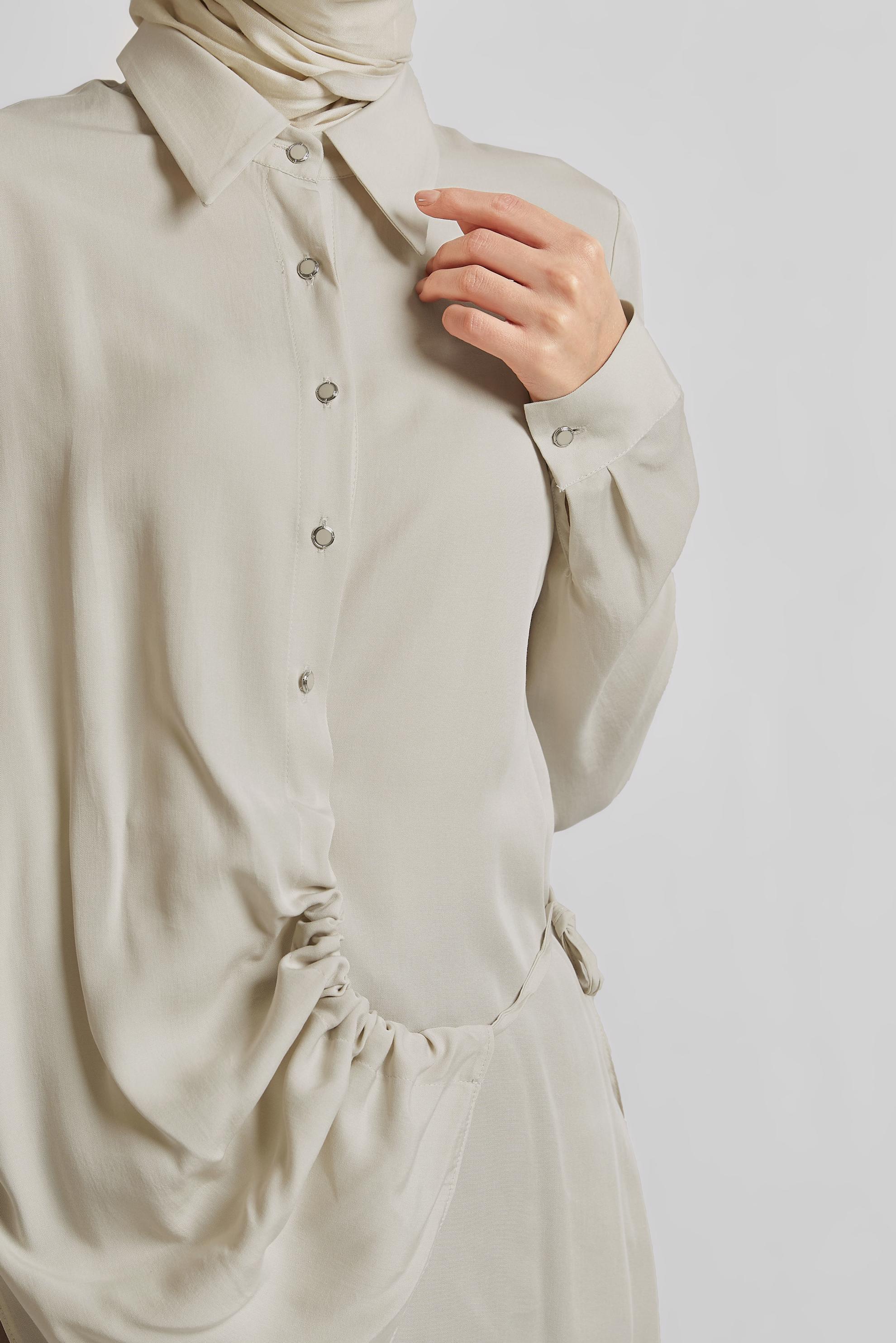 Tesettür giyim BEJ BAĞLAMA DETAYLI TUNİK 45352