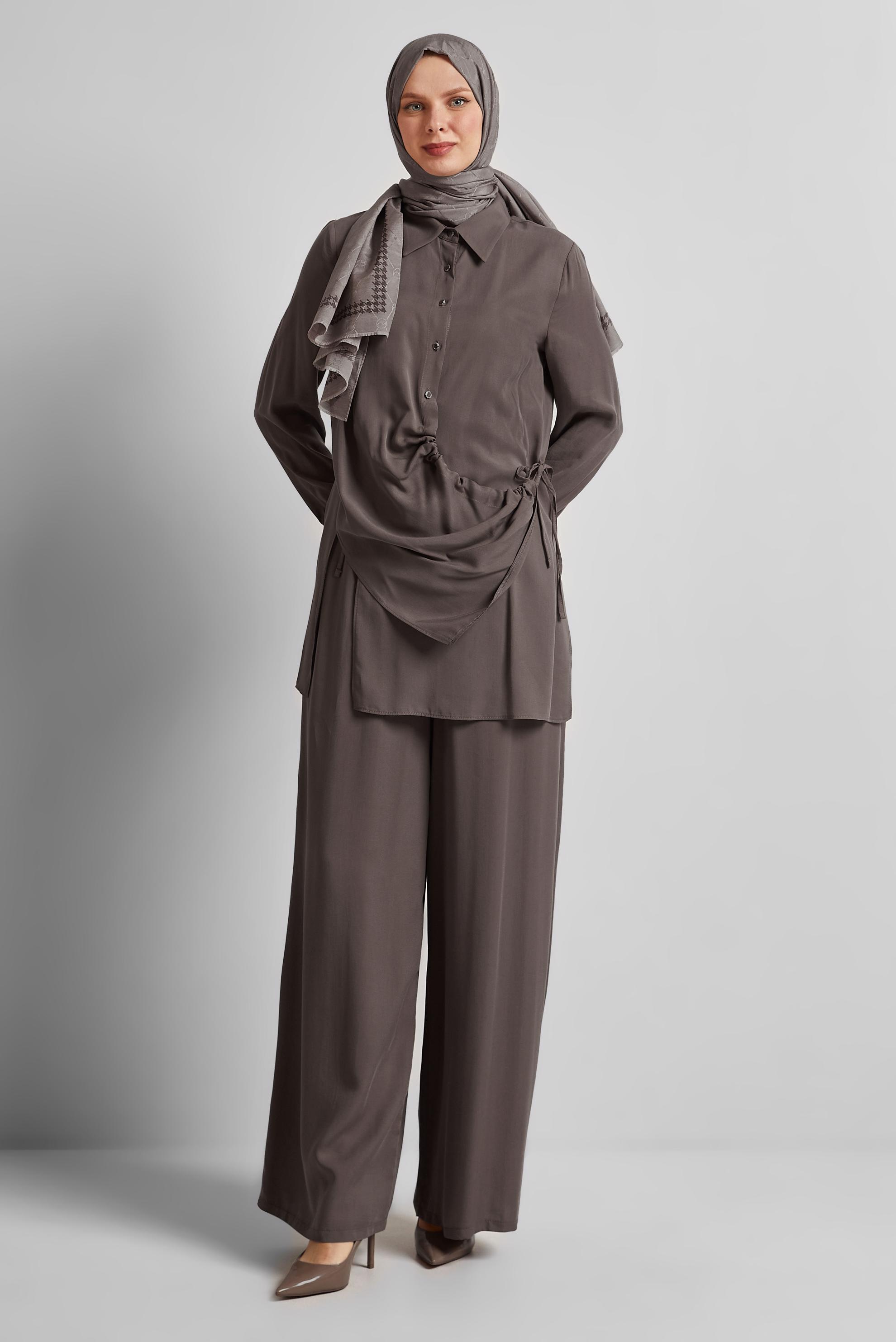 Tesettür giyim VİZON BAĞLAMA DETAYLI TUNİK 45352