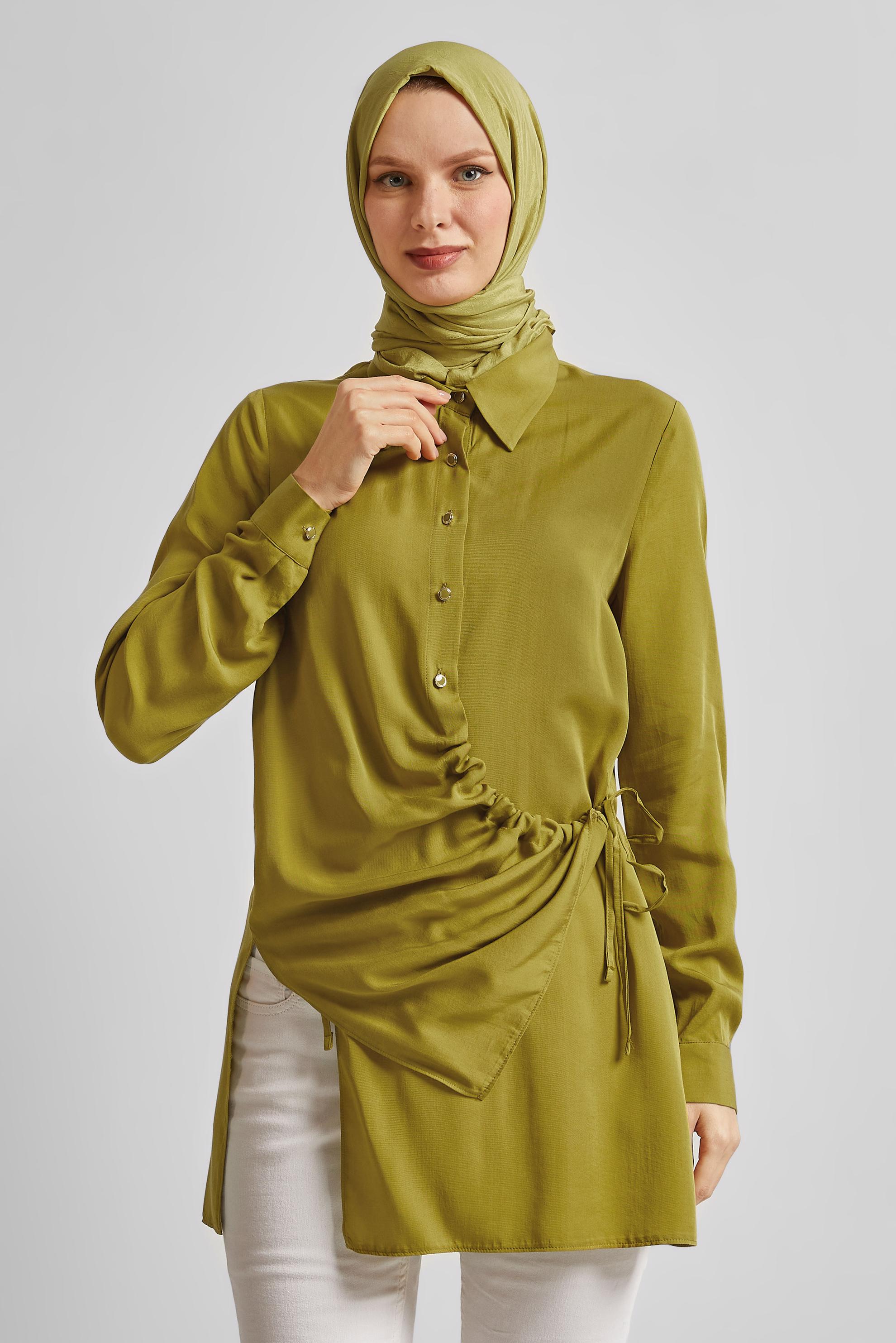 Tesettür giyim YEŞİL BAĞLAMA DETAYLI TUNİK 45352