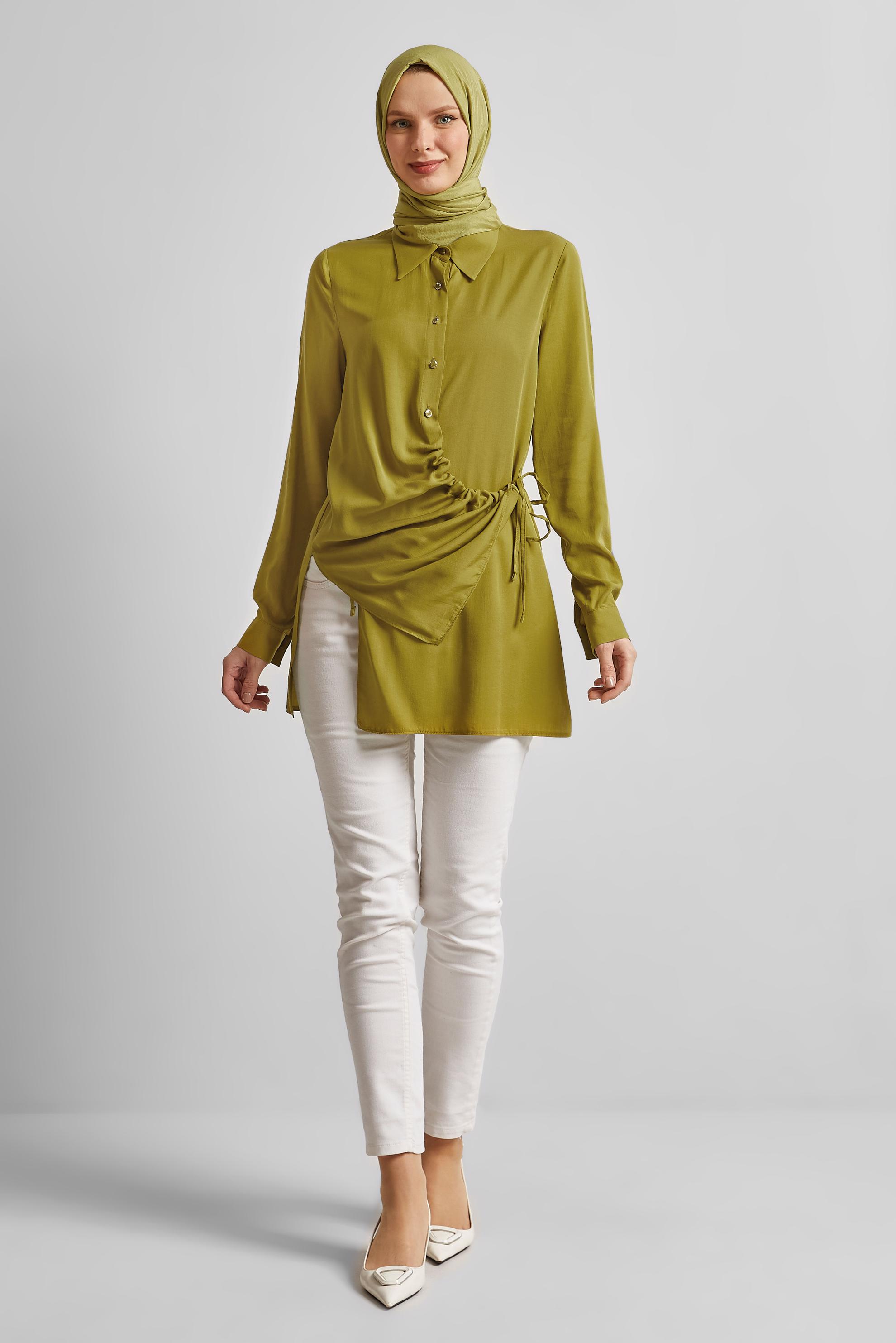 Tesettür giyim YEŞİL BAĞLAMA DETAYLI TUNİK 45352