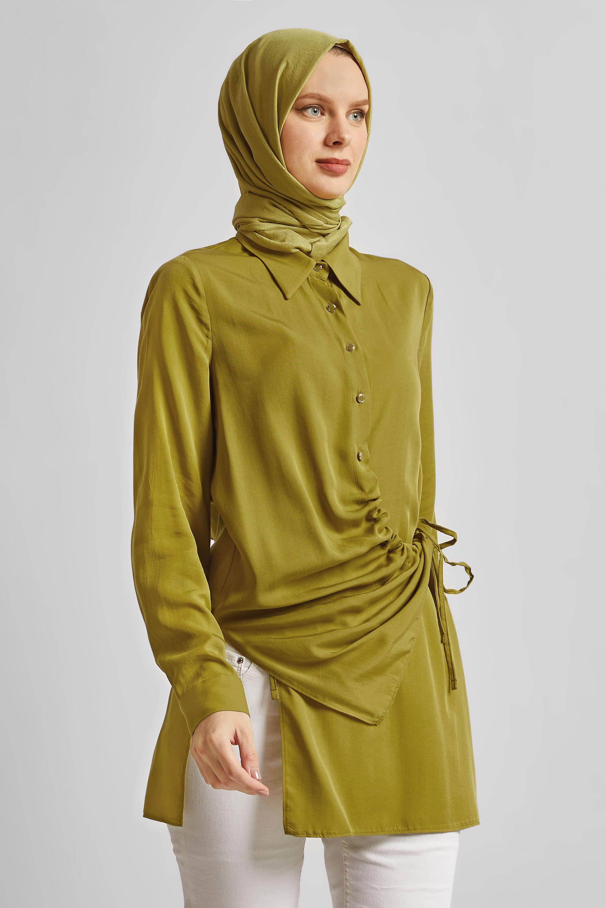 Tesettür giyim YEŞİL BAĞLAMA DETAYLI TUNİK 45352