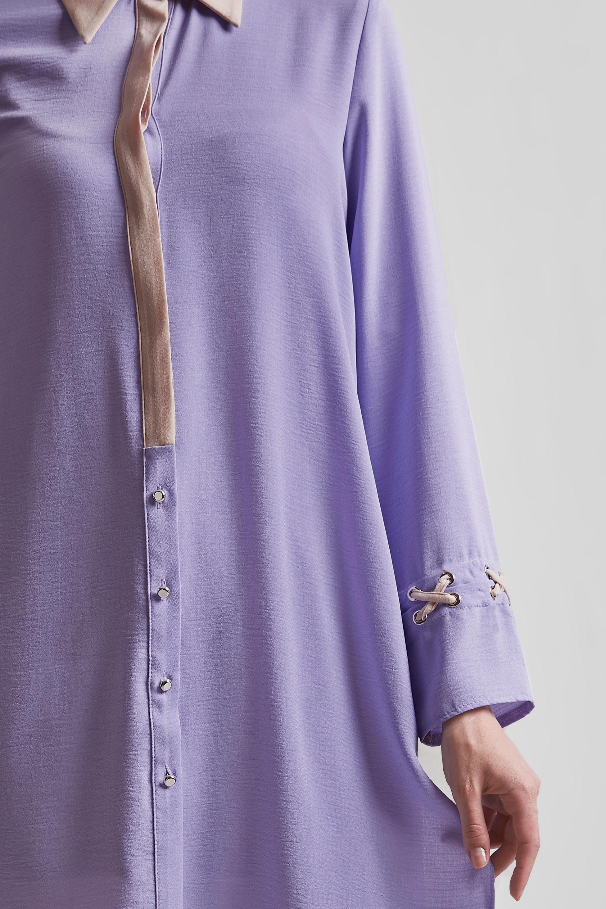 Tesettür giyim MOR GÖMLEK YAKA TUNİK 45354