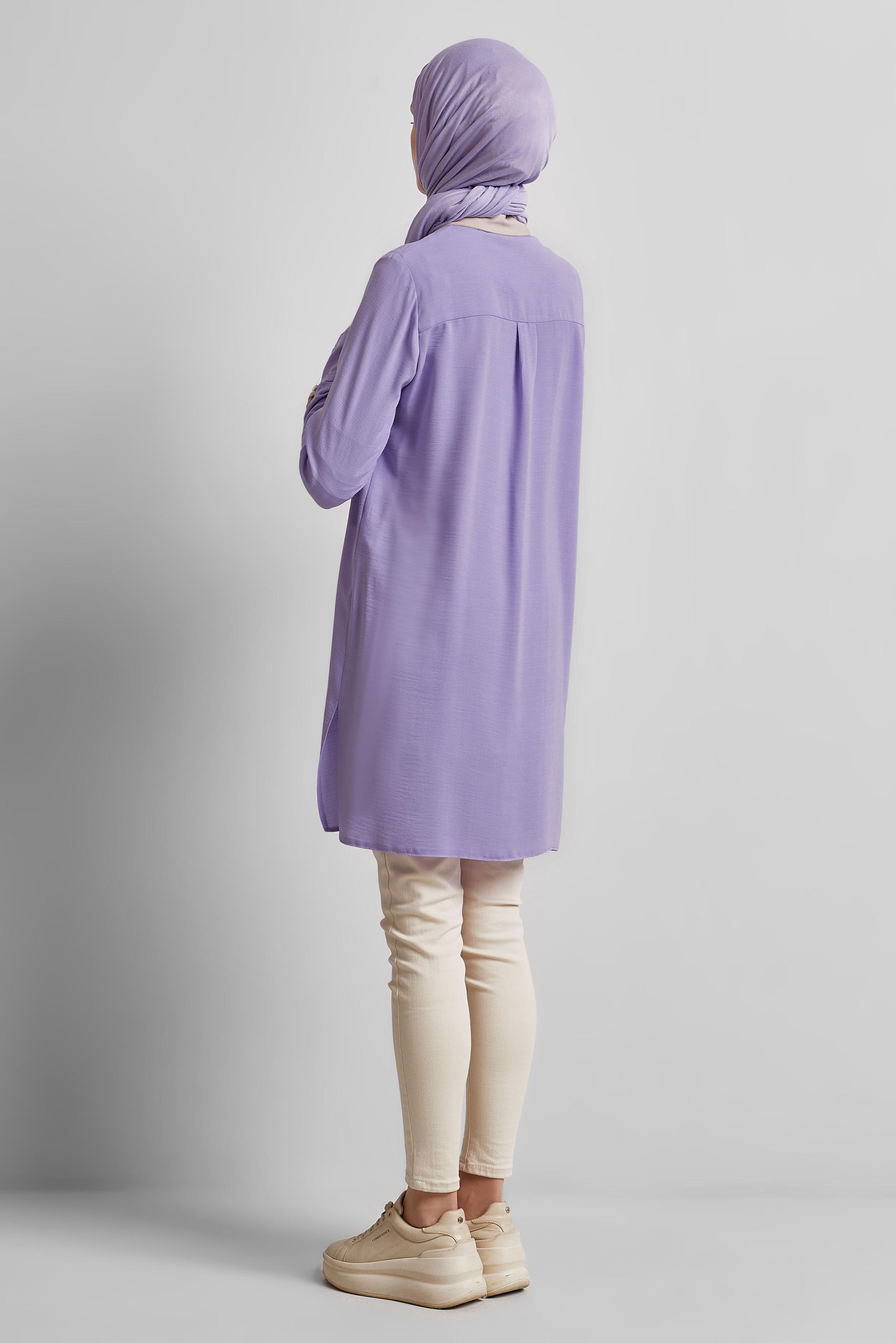 Tesettür giyim MOR GÖMLEK YAKA TUNİK 45354