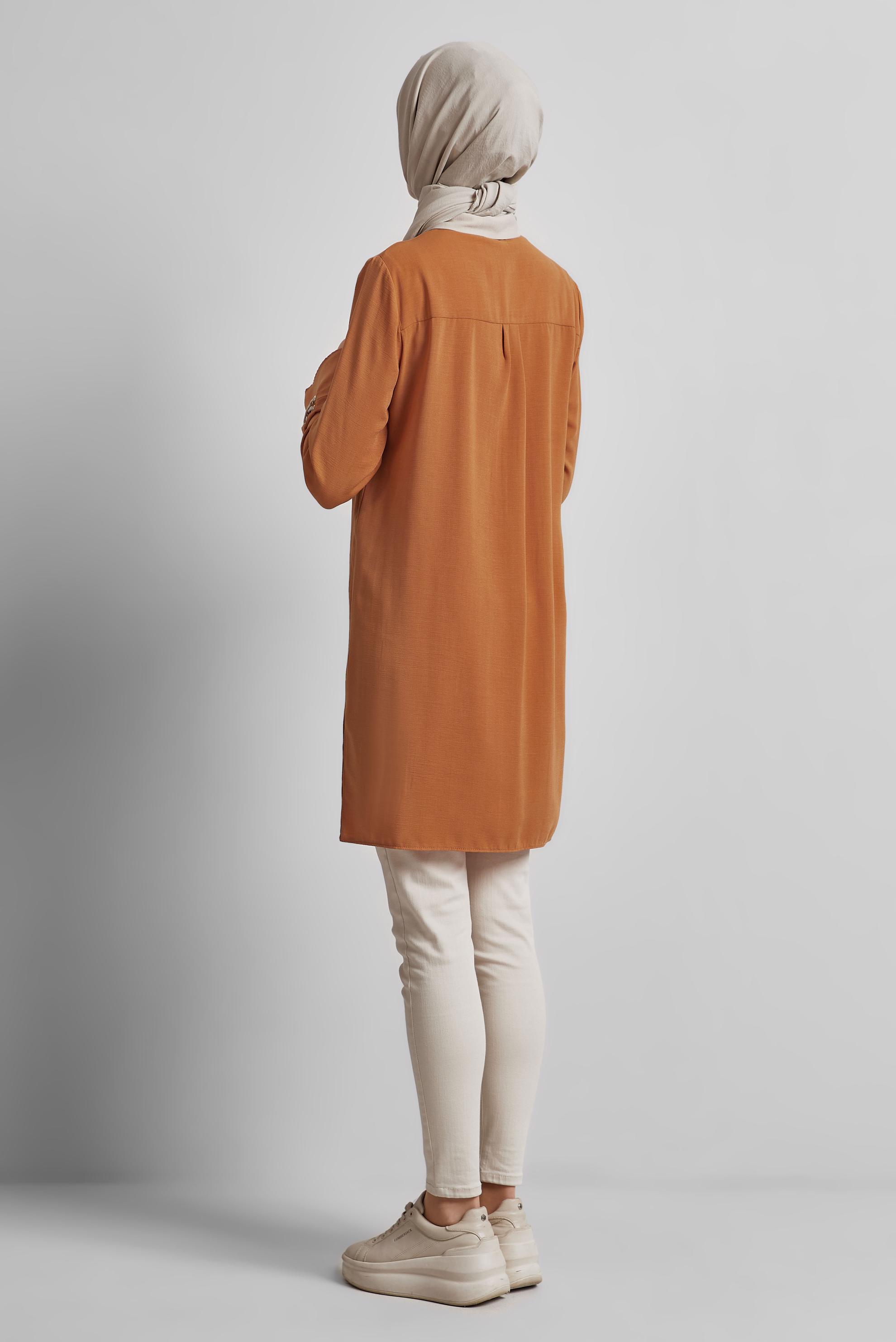 Tesettür giyim TURUNCU GÖMLEK YAKA TUNİK 45354
