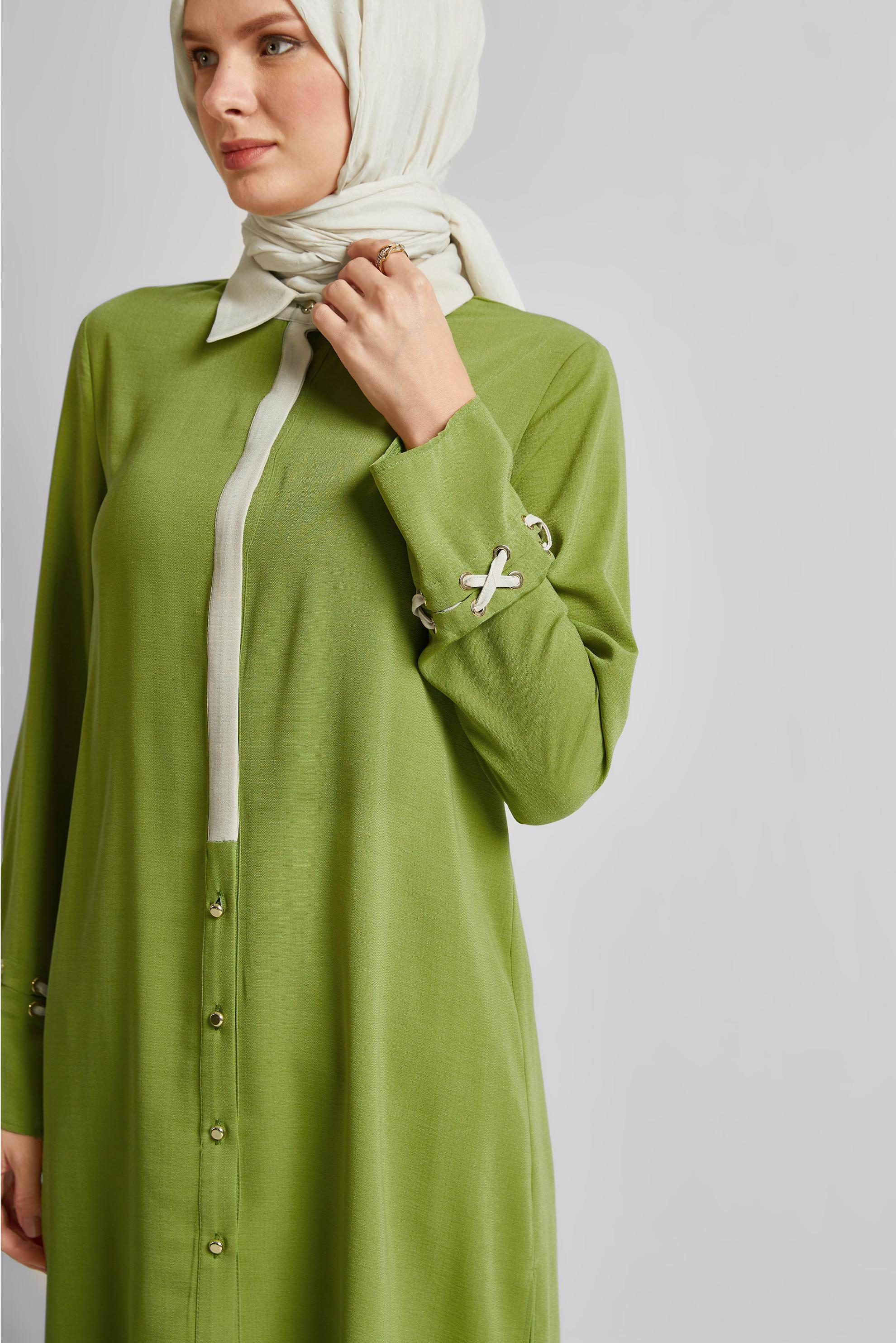 Tesettür giyim YEŞİL GÖMLEK YAKA TUNİK 45354