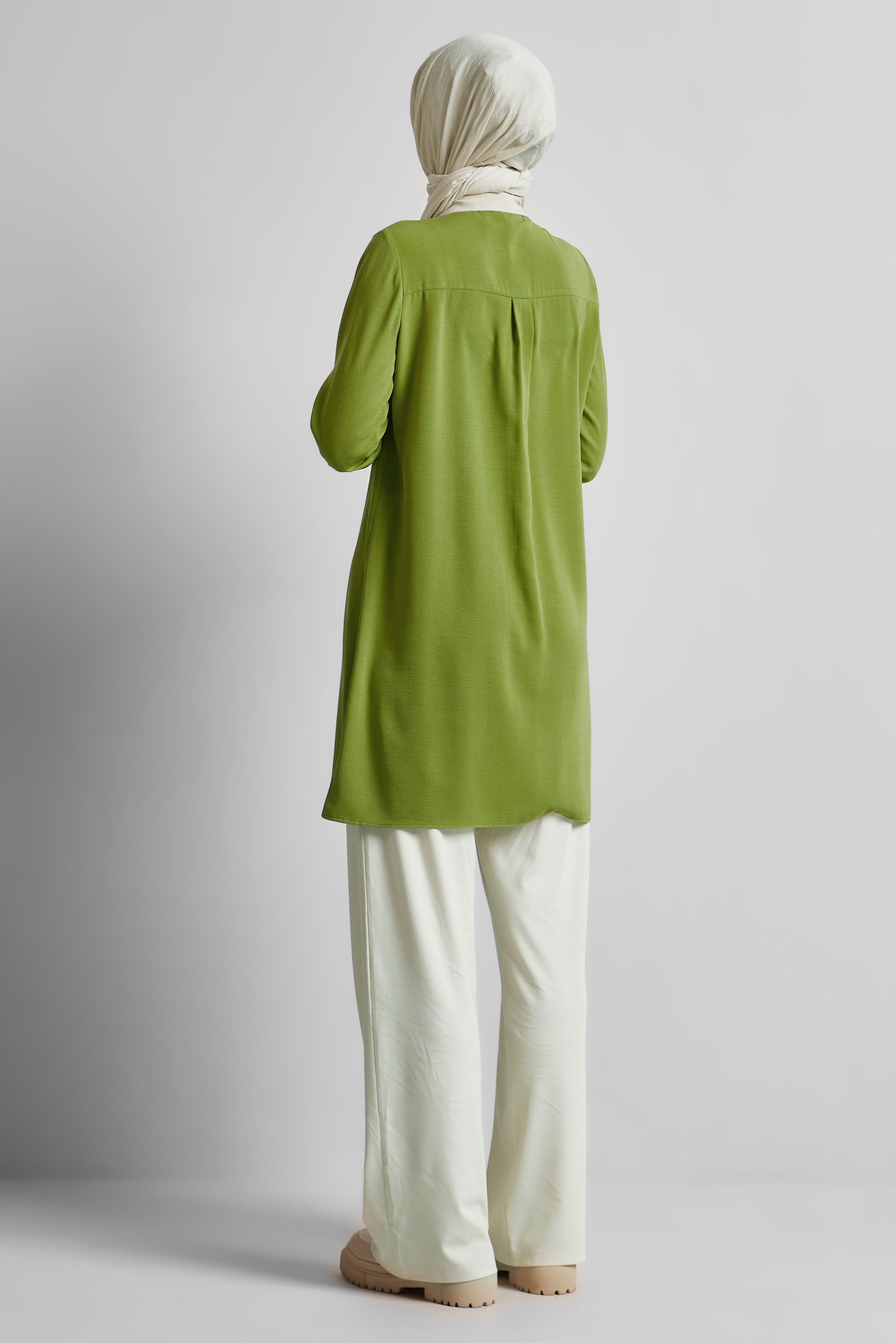Tesettür giyim YEŞİL GÖMLEK YAKA TUNİK 45354