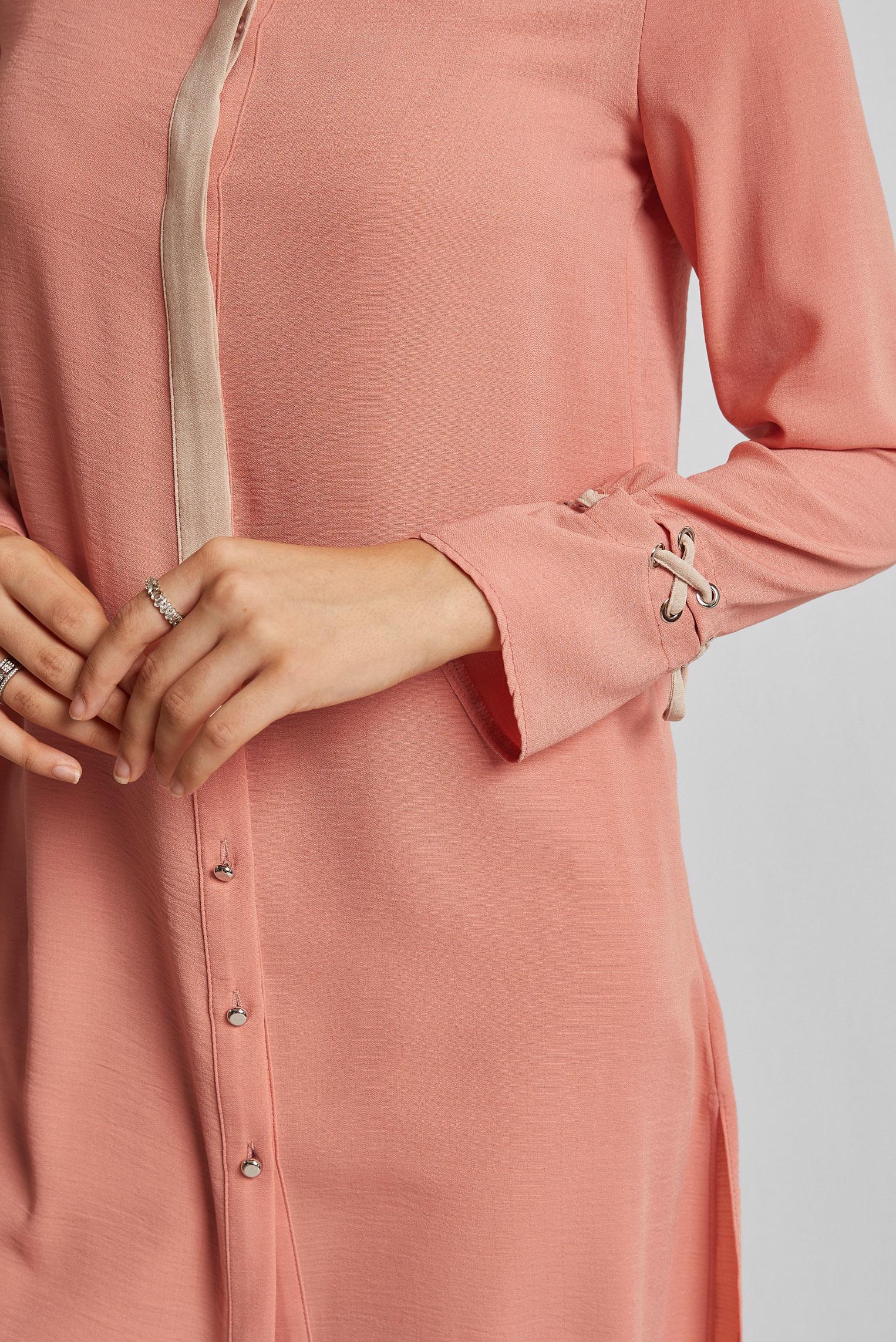 Tesettür giyim PUDRA GÖMLEK YAKA TUNİK 45354