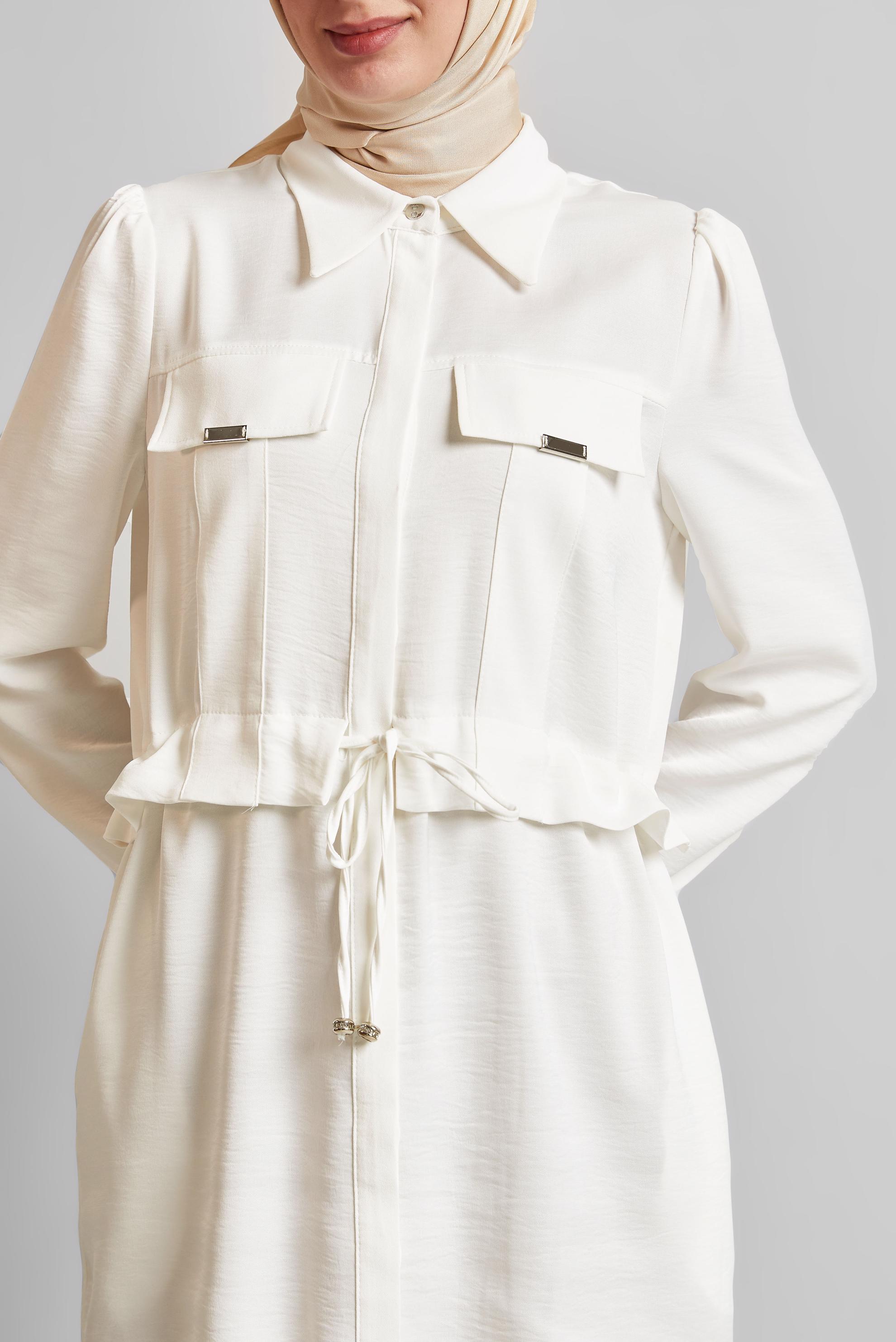 Tesettür giyim BEYAZ BELİ BAĞCIKLI TUNİK 45361
