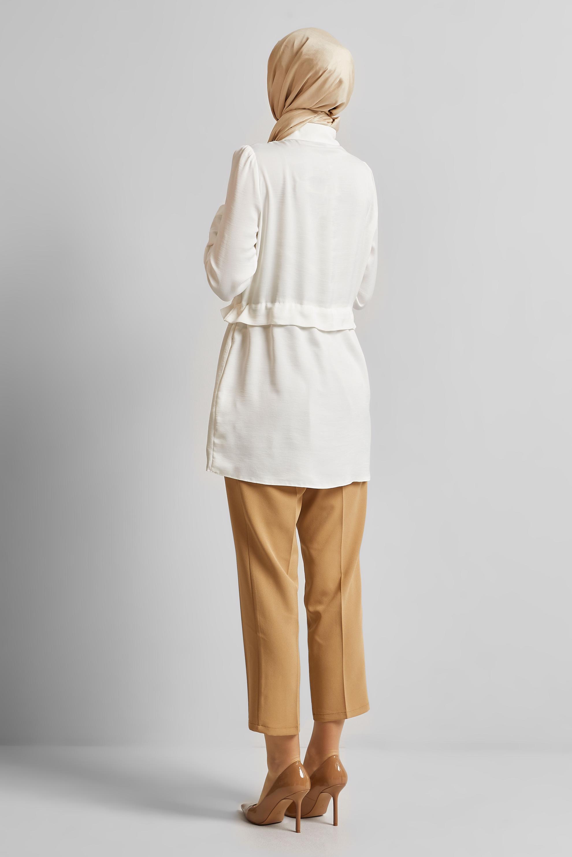 Tesettür giyim BEYAZ BELİ BAĞCIKLI TUNİK 45361