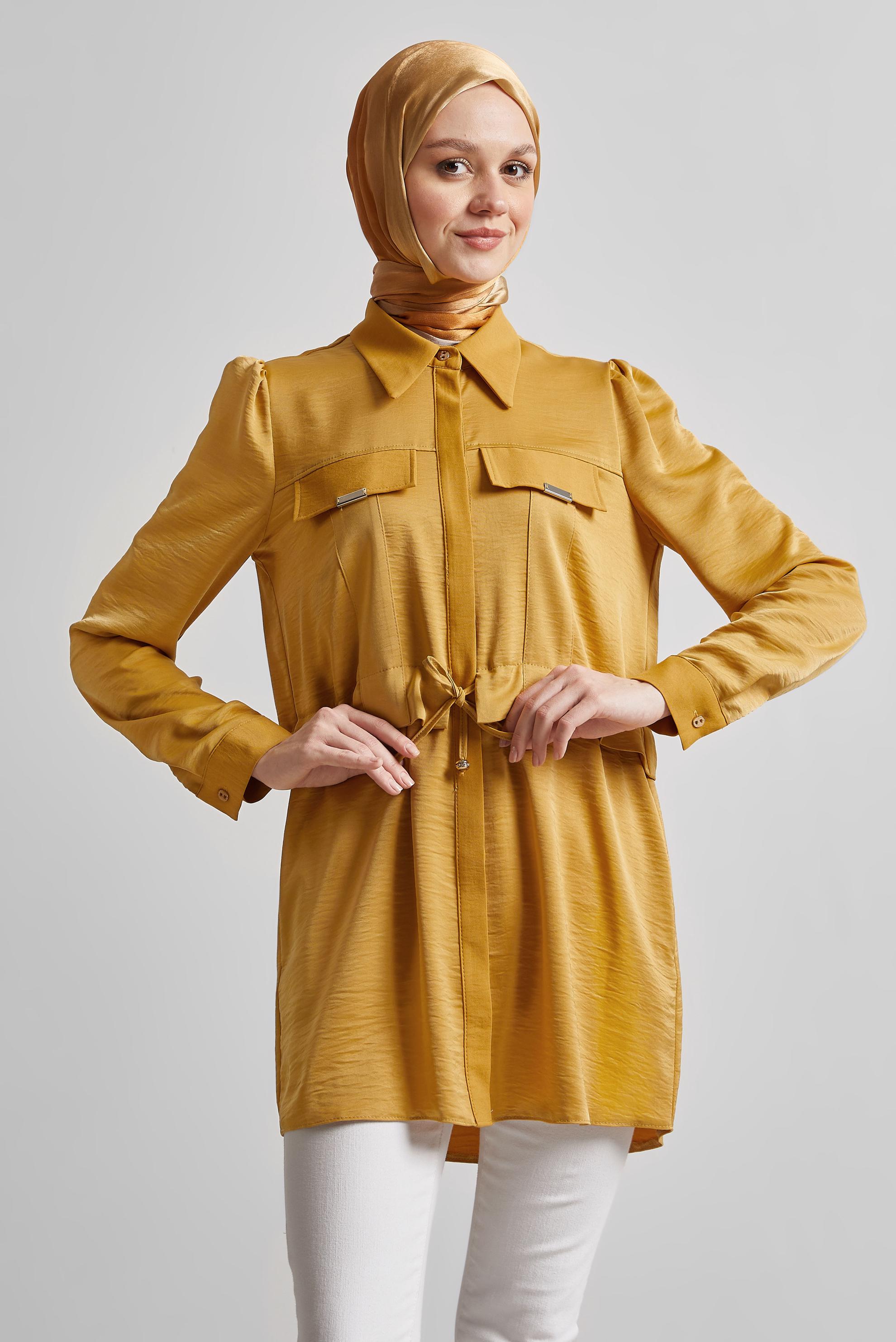 Tesettür giyim SARI BELİ BAĞCIKLI TUNİK 45361