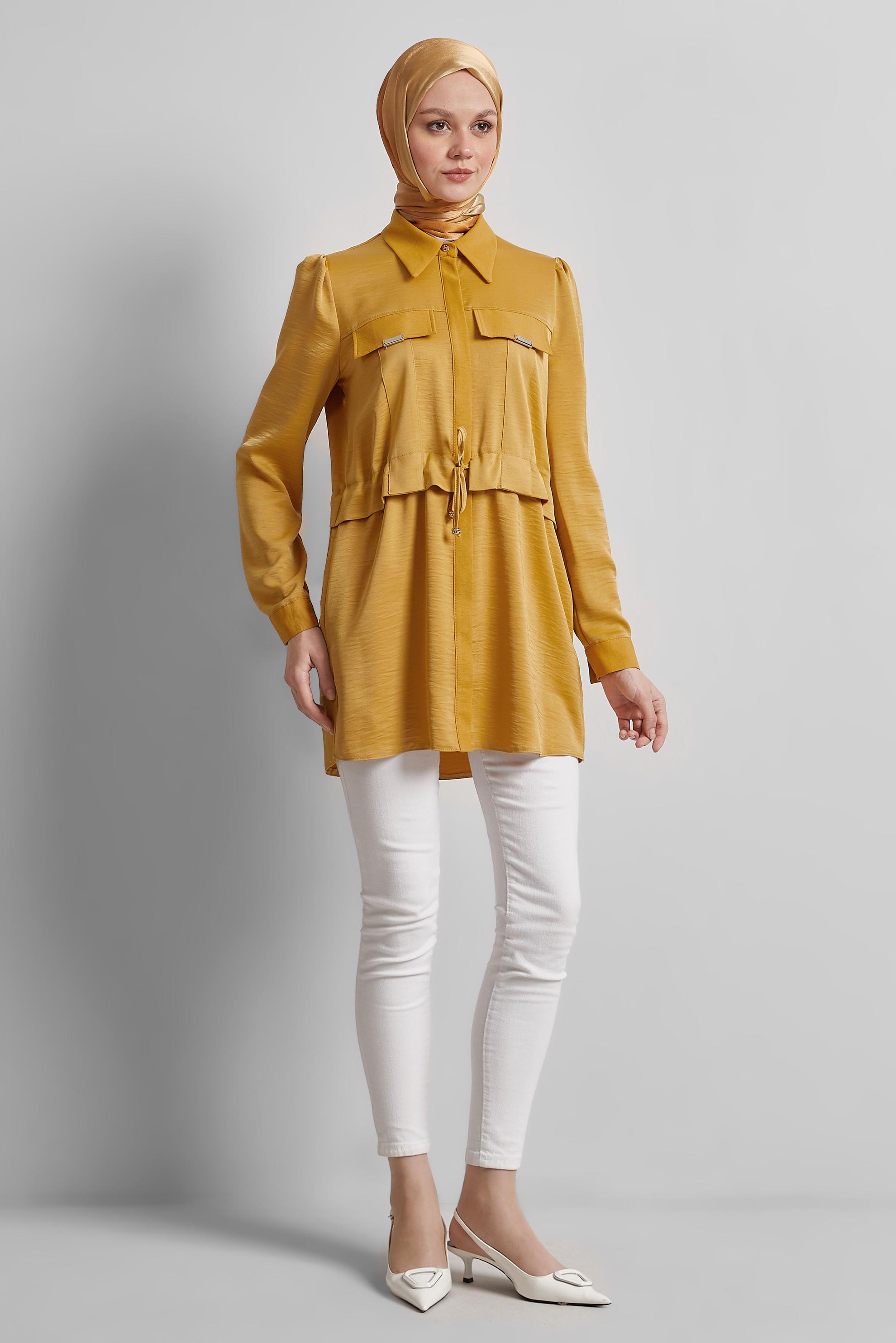 Tesettür giyim SARI BELİ BAĞCIKLI TUNİK 45361