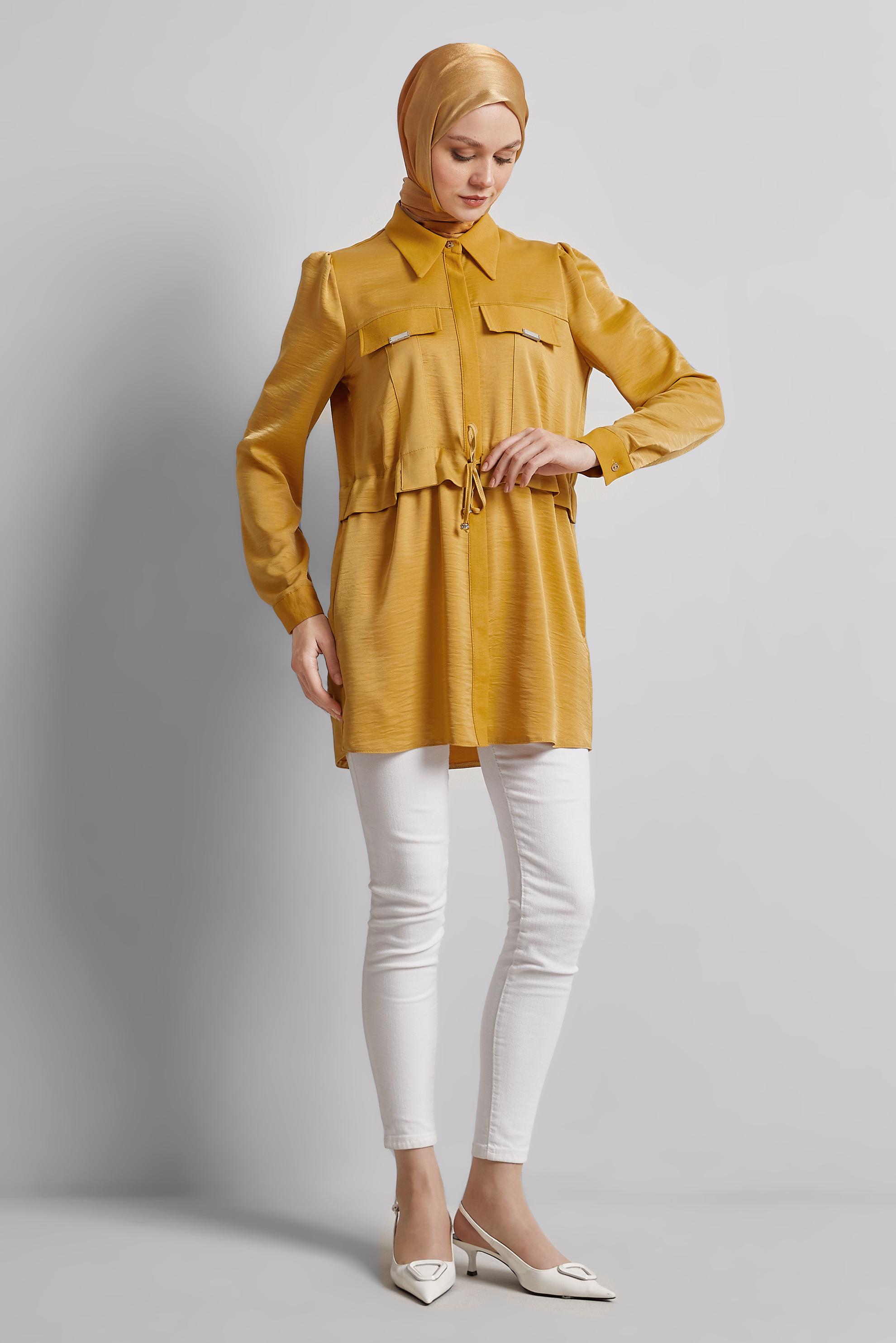 Tesettür giyim SARI BELİ BAĞCIKLI TUNİK 45361