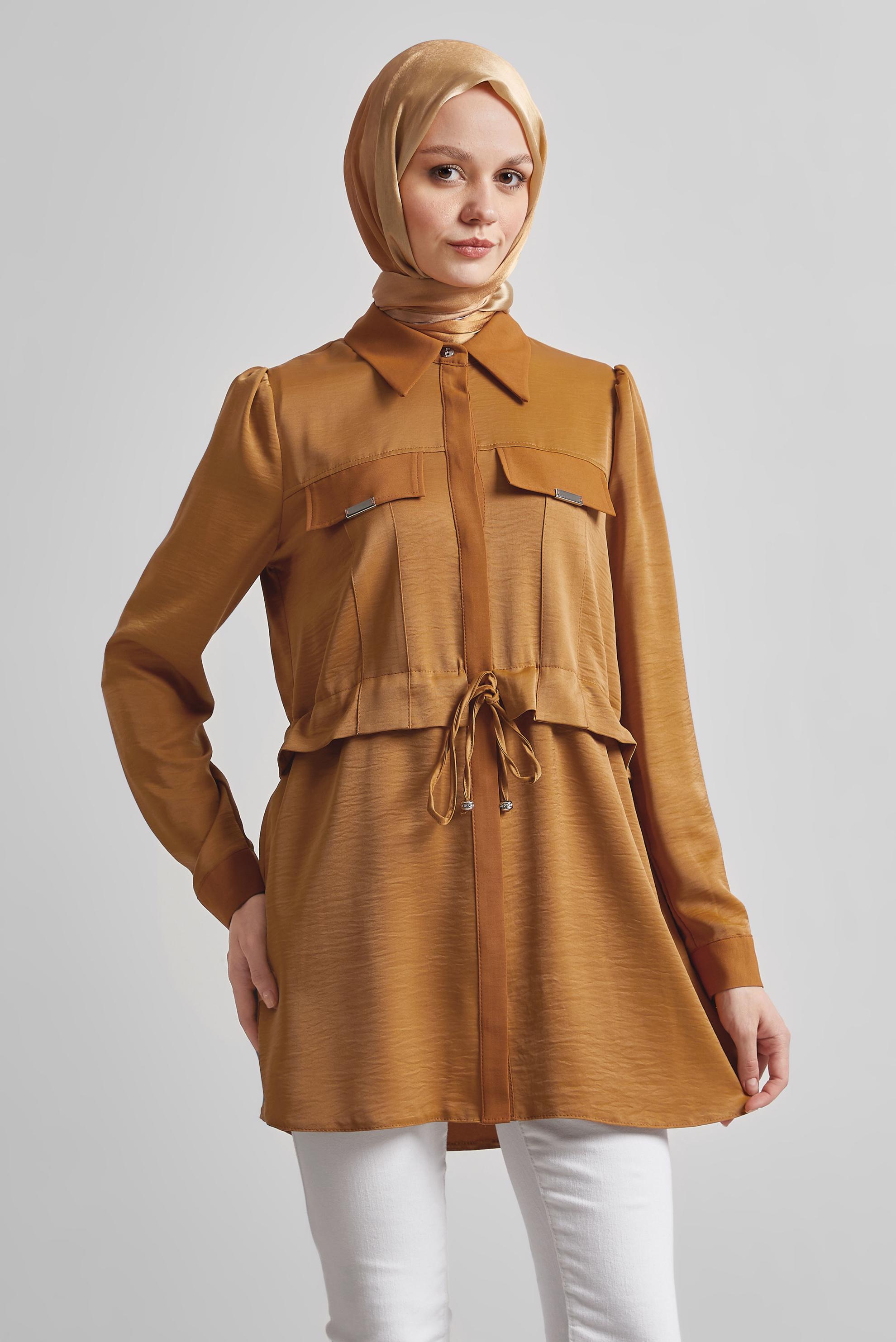 Tesettür giyim SARI BELİ BAĞCIKLI TUNİK 45361