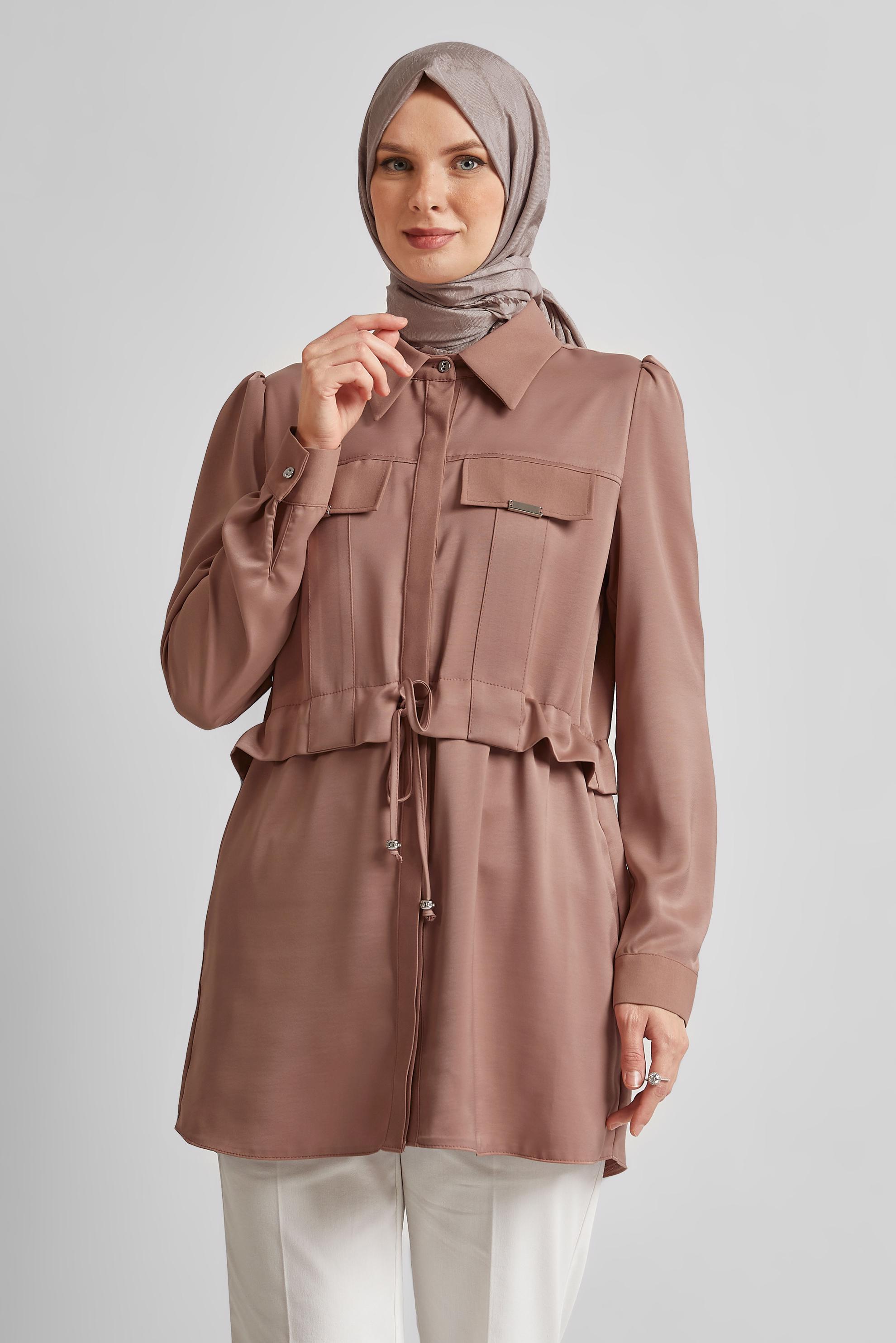 Tesettür giyim KAHVE BELİ BAĞCIKLI TUNİK 45361