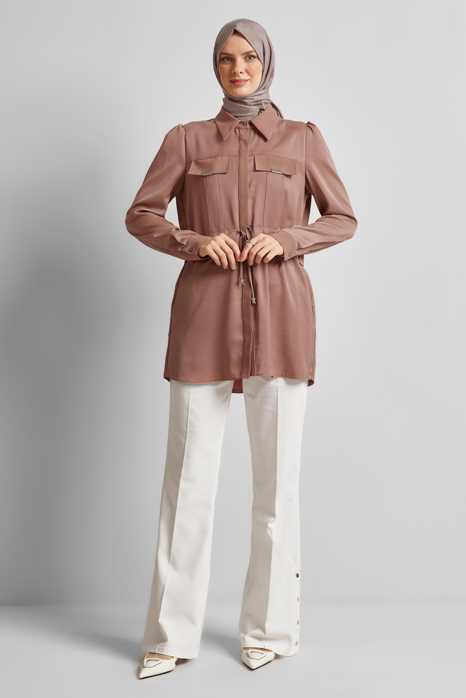 Tesettür giyim KAHVE BELİ BAĞCIKLI TUNİK 45361