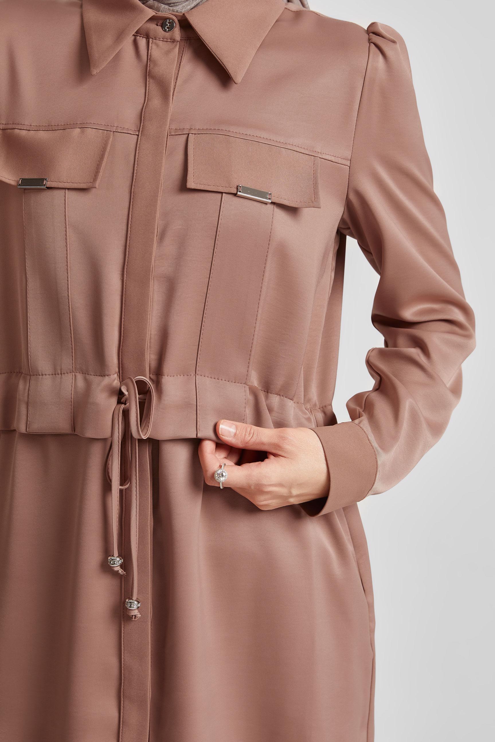 Tesettür giyim KAHVE BELİ BAĞCIKLI TUNİK 45361