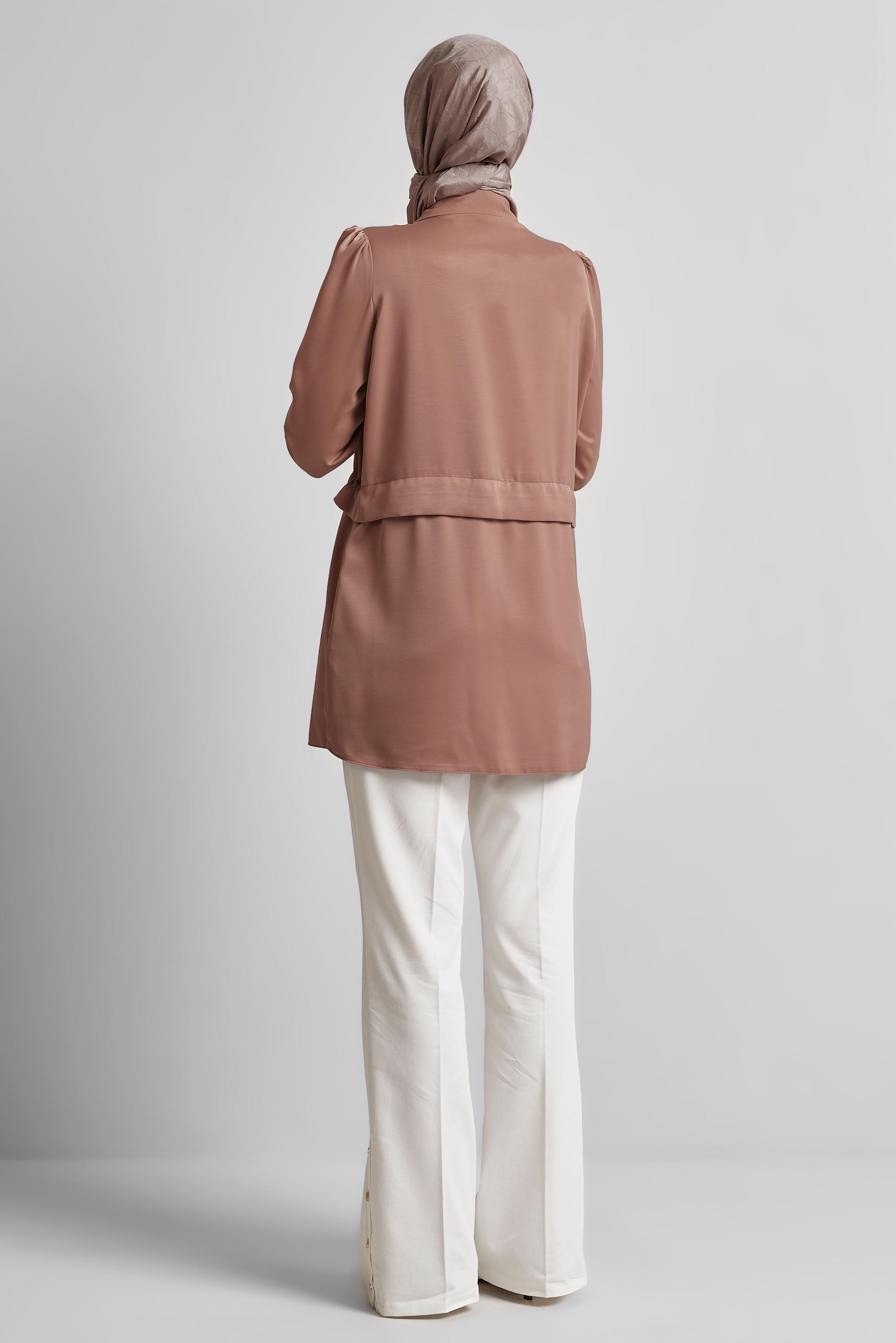 Tesettür giyim KAHVE BELİ BAĞCIKLI TUNİK 45361