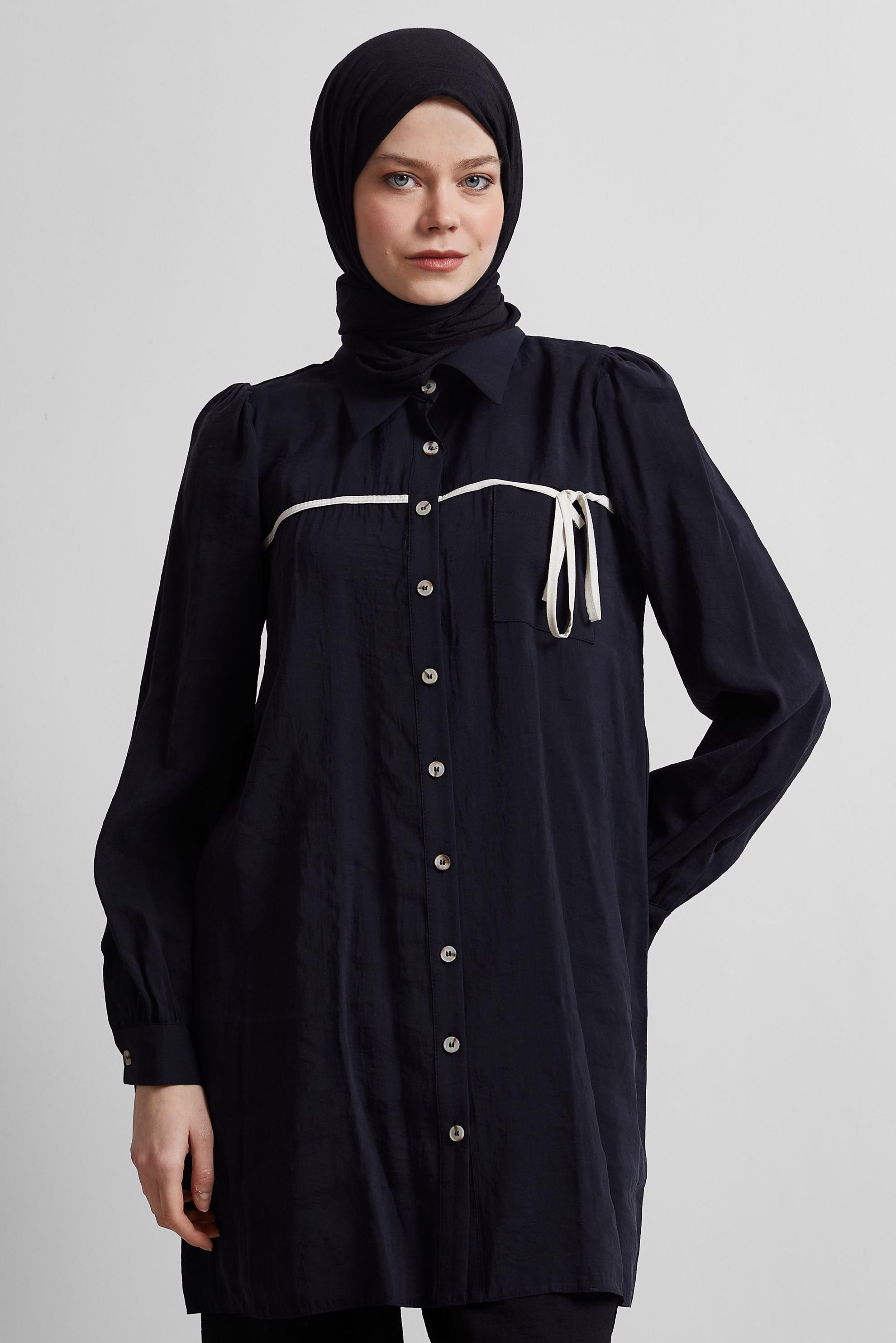 Tesettür giyim SİYAH BAĞLAMA DETAYLI TUNİK 45362