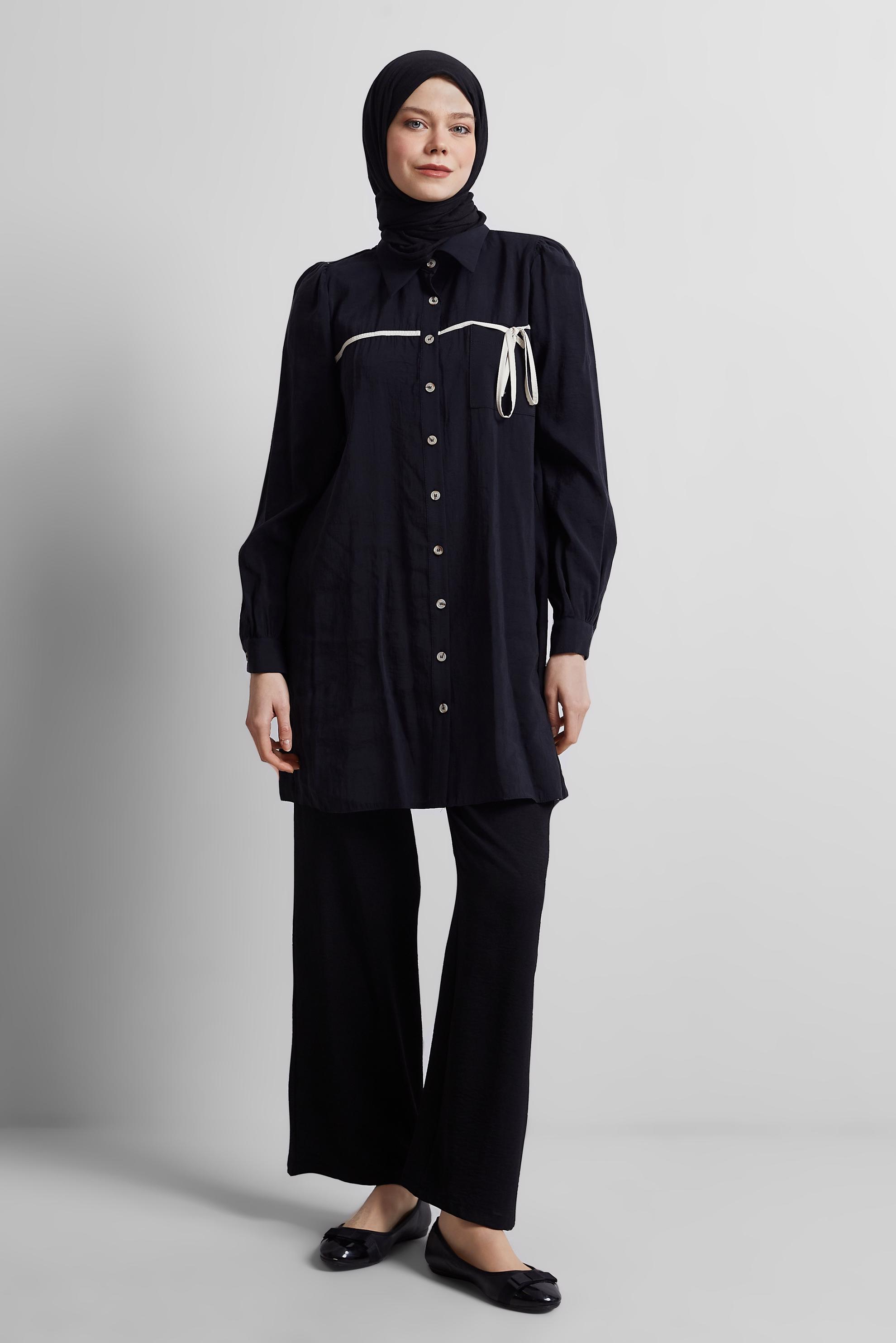 Tesettür giyim SİYAH BAĞLAMA DETAYLI TUNİK 45362